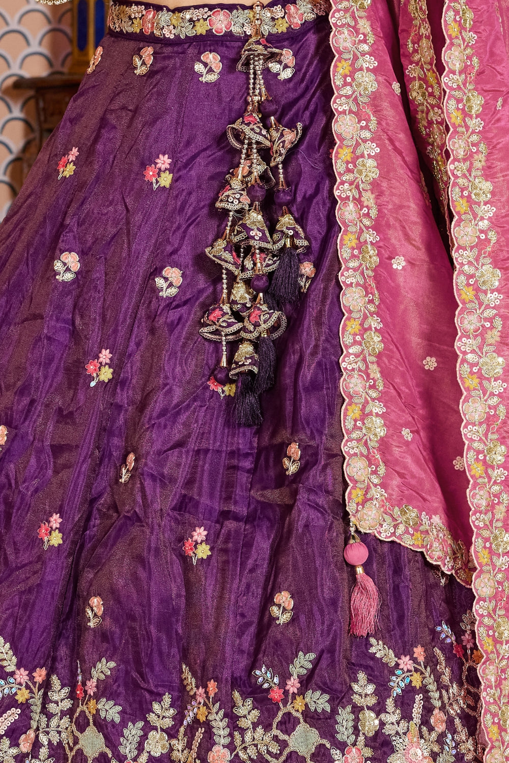 Tissue Lehenga Choli with Resham Embroidery and Stone Work