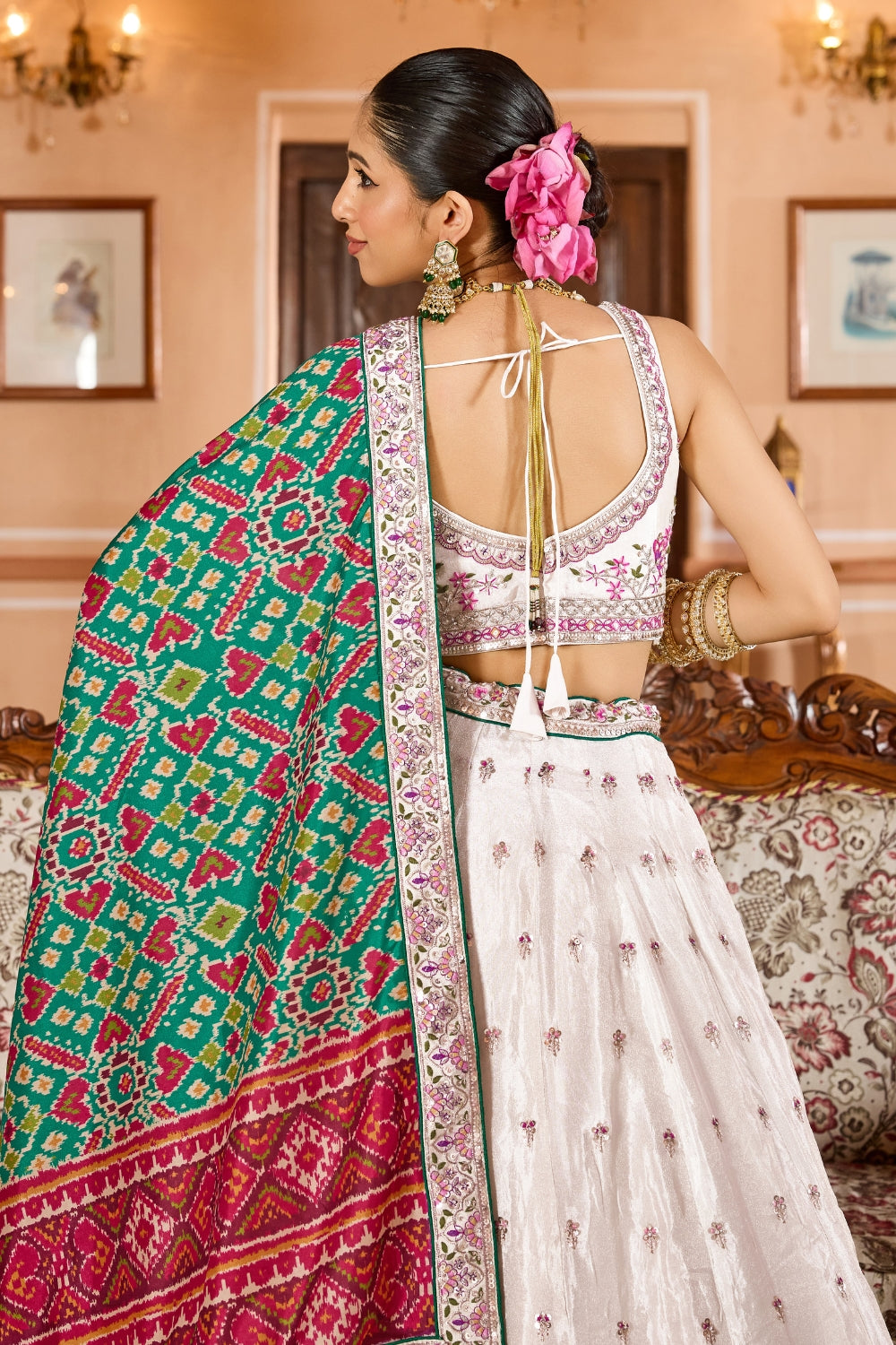 Tissue Lehenga Set With Sequins and Resham Embroidery Work