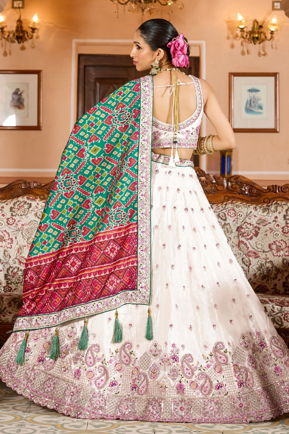 Tissue Lehenga Set With Sequins and Resham Embroidery Work