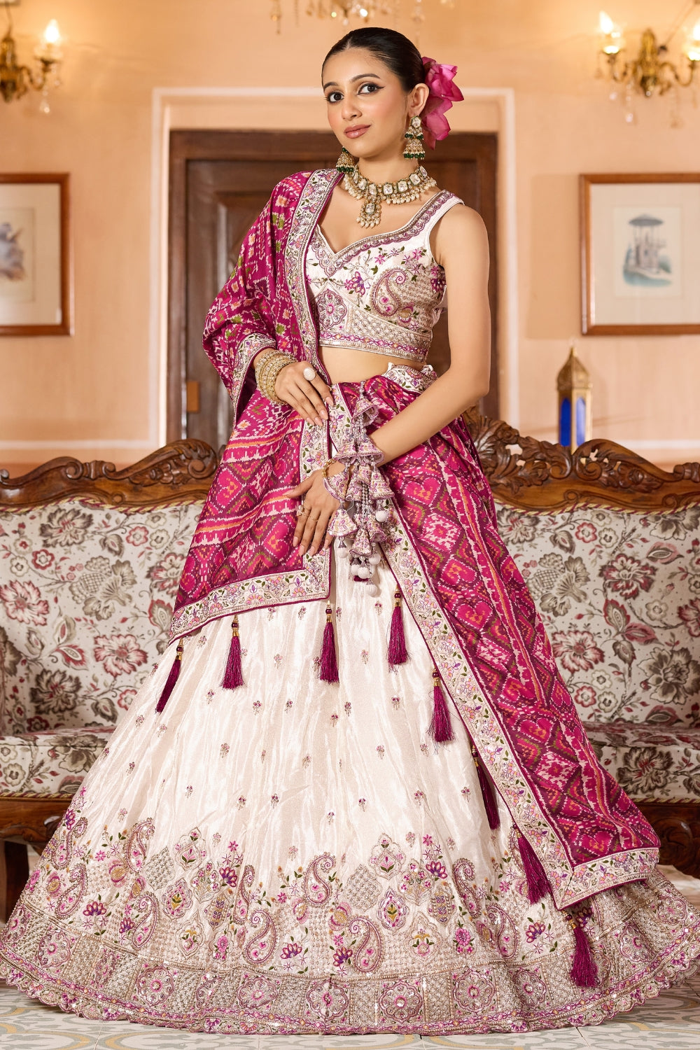 Tissue Lehenga Set With Sequins and Resham Embroidery Work