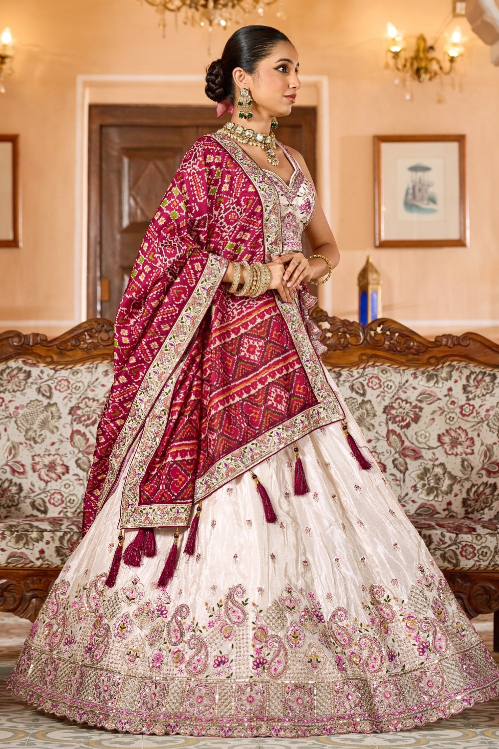 Tissue Lehenga Set With Sequins and Resham Embroidery Work