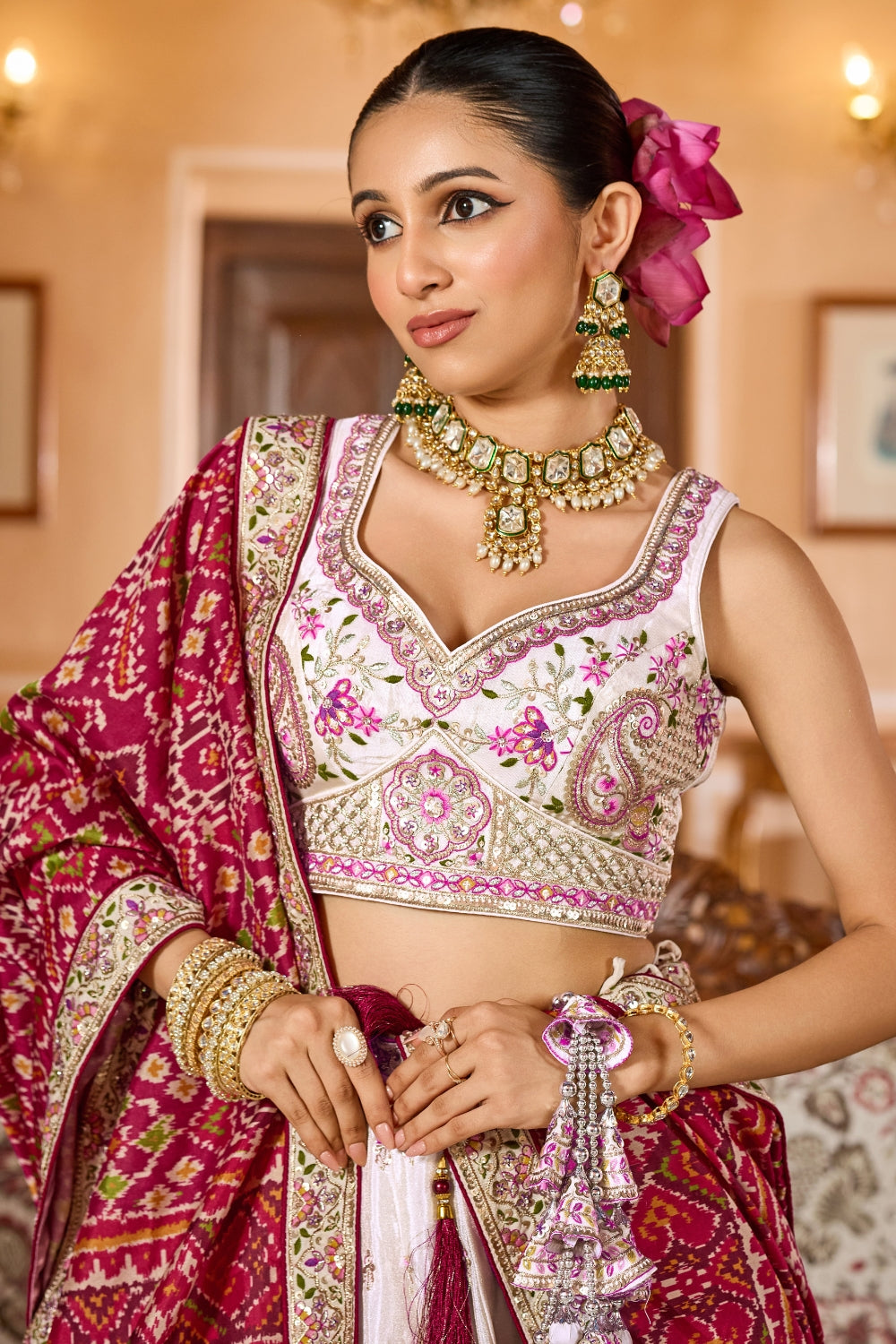 Tissue Lehenga Set With Sequins and Resham Embroidery Work