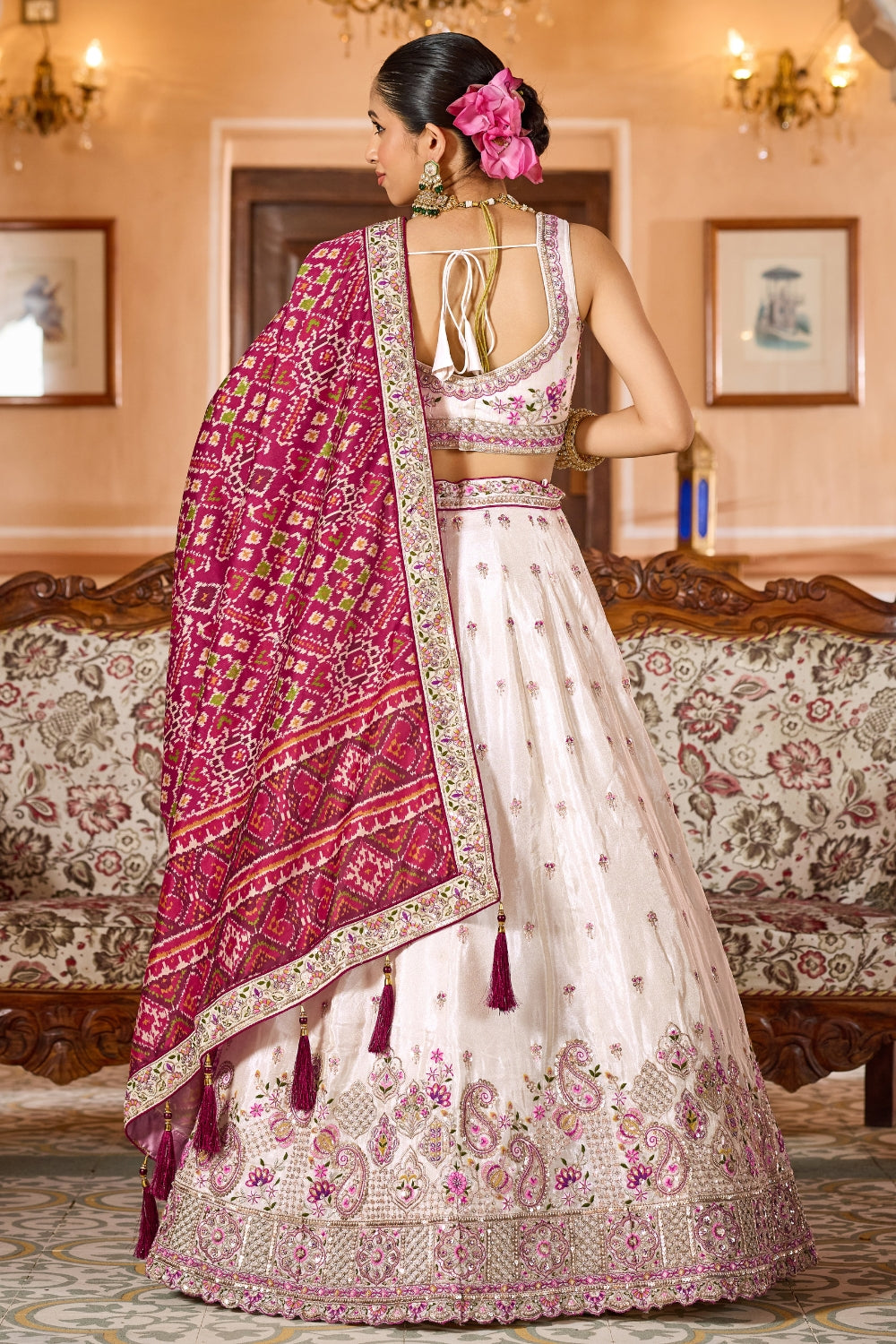 Tissue Lehenga Set With Sequins and Resham Embroidery Work