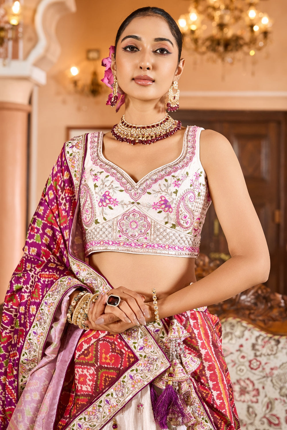 Tissue Lehenga Set With Sequins and Resham Embroidery Work