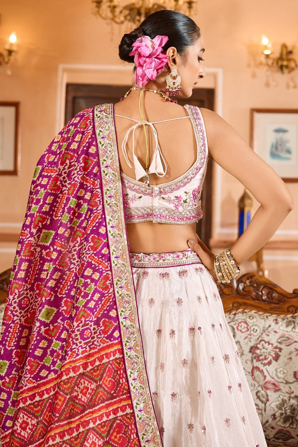 Tissue Lehenga Set With Sequins and Resham Embroidery Work