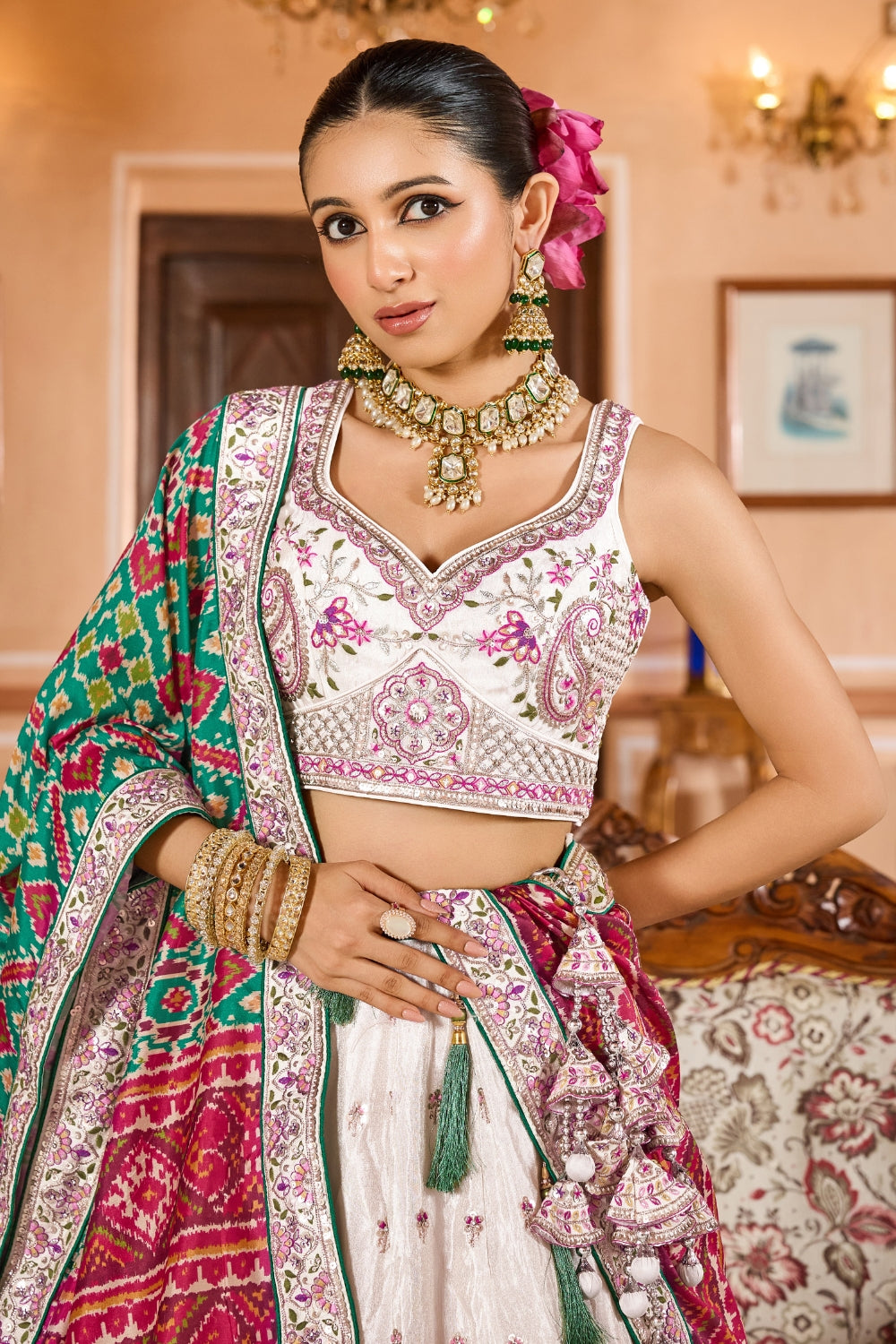 Tissue Lehenga Set With Sequins and Resham Embroidery Work