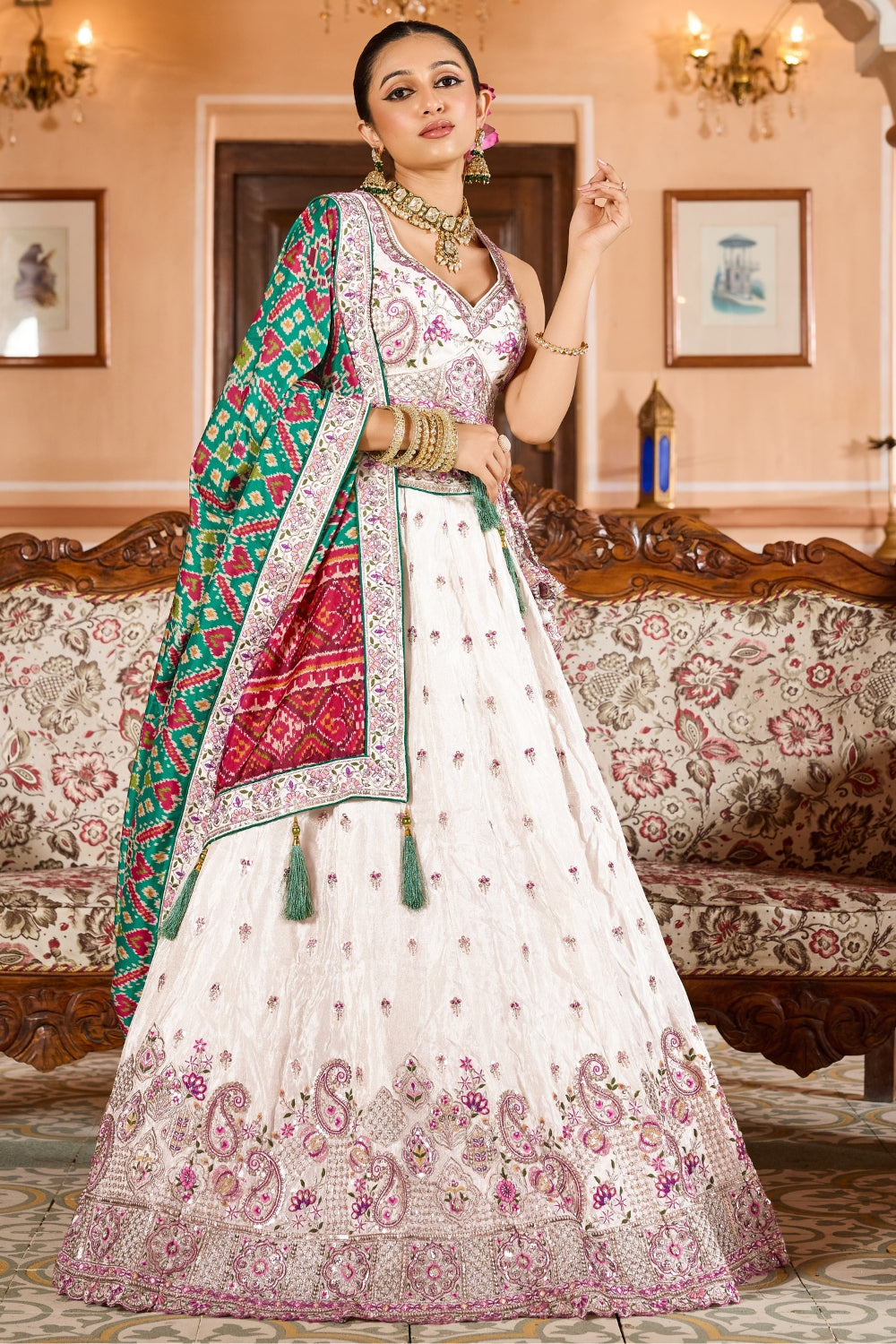 Tissue Lehenga Set With Sequins and Resham Embroidery Work