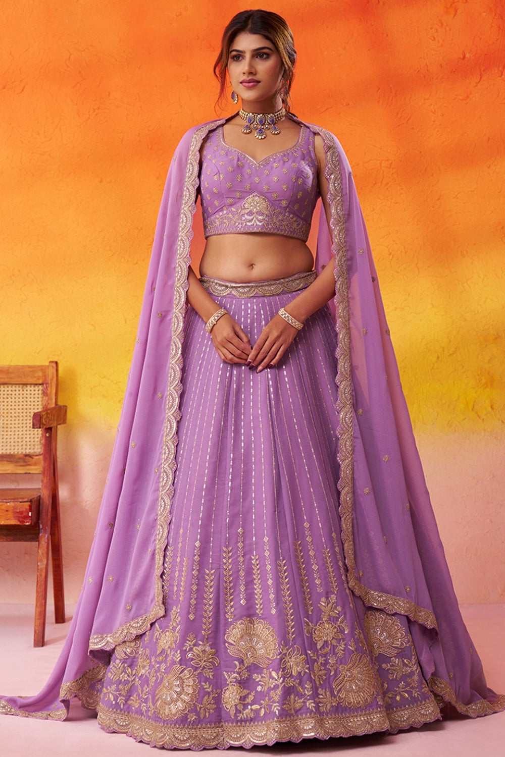 Tissue Lehenga Set with Embroidery and Sequins Work