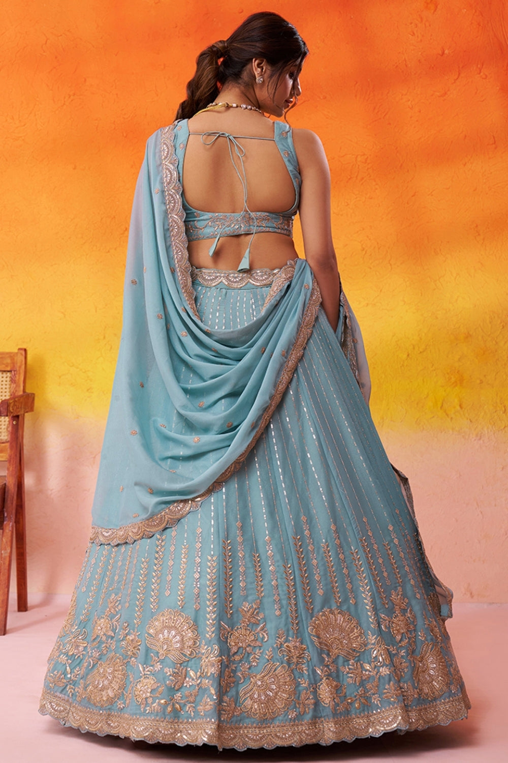 Tissue Lehenga Set with Embroidery and Sequins Work
