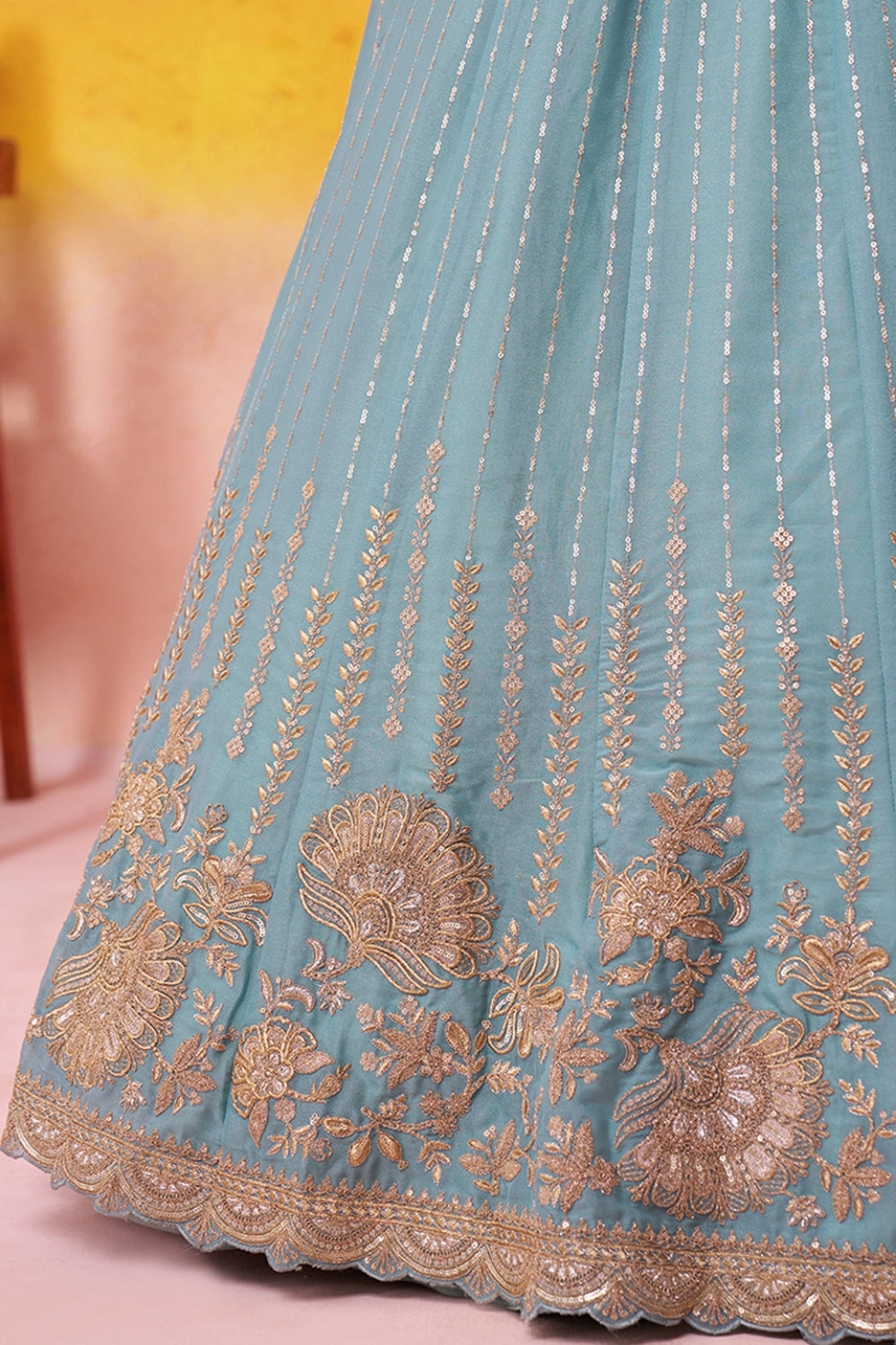 Tissue Lehenga Set with Embroidery and Sequins Work