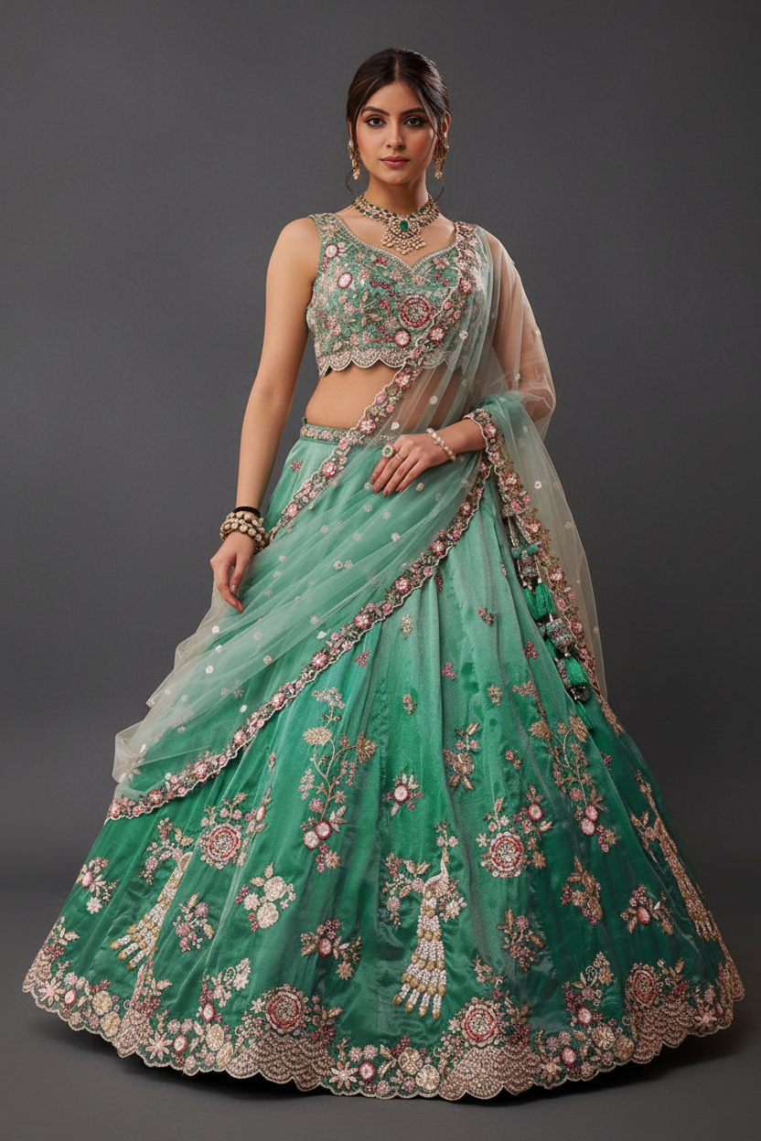Tissue Lehenga Set with Sequins and Moti Work