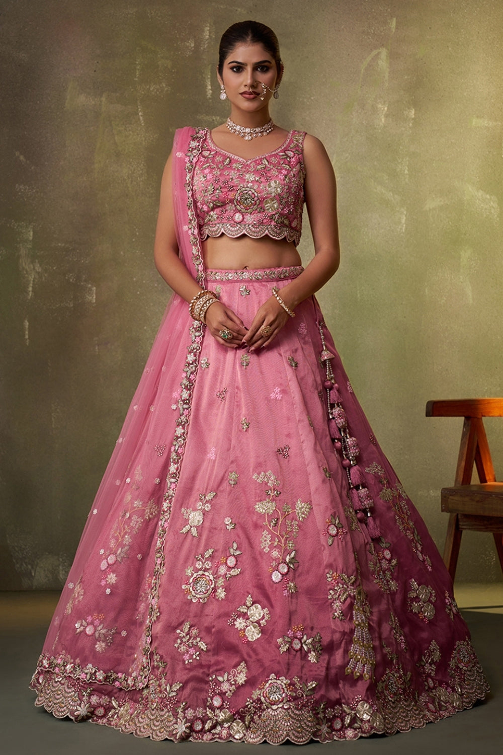 Tissue Lehenga Set with Sequins and Moti Work