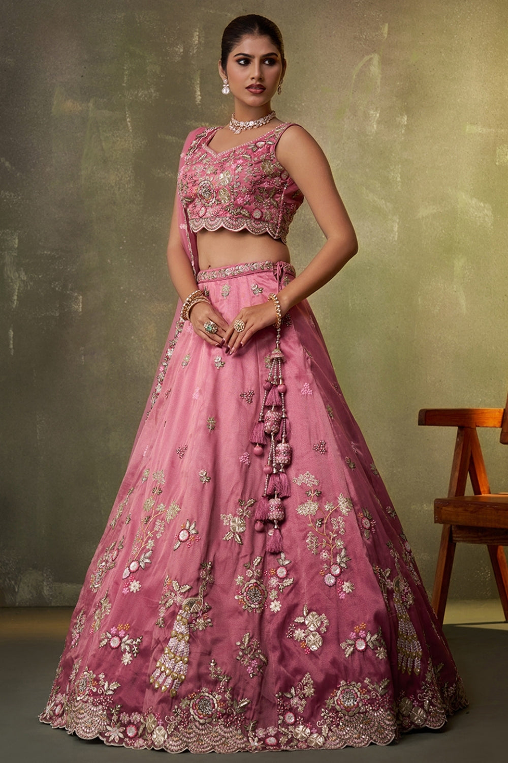Tissue Lehenga Set with Sequins and Moti Work