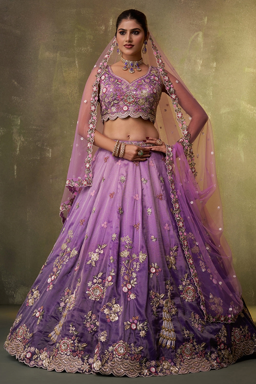 Tissue Lehenga Set with Sequins and Moti Work