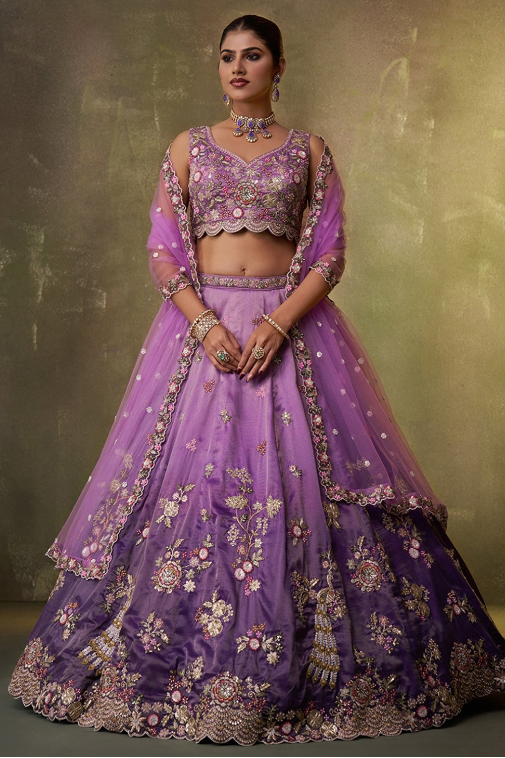 Tissue Lehenga Set with Sequins and Moti Work