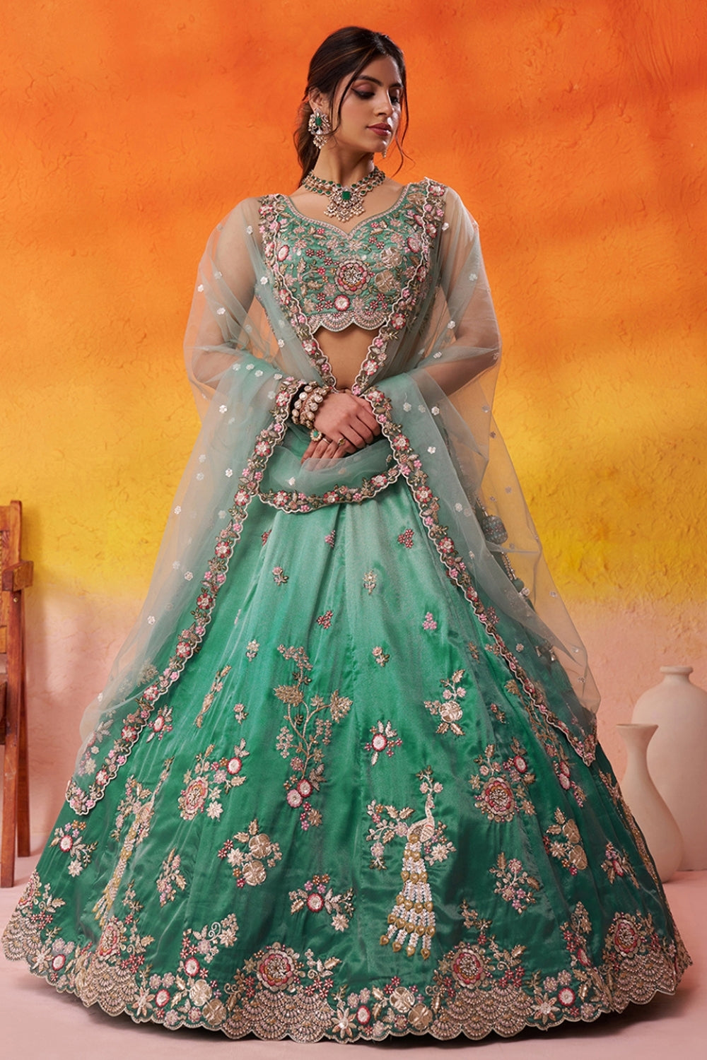 Tissue Lehenga Set with Sequins and Moti Work