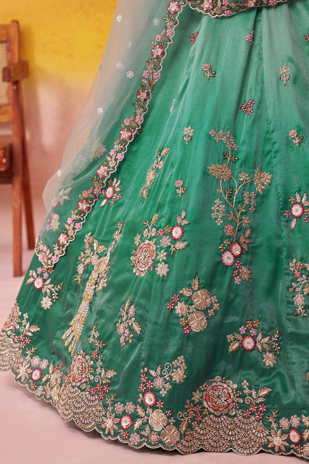 Tissue Lehenga Set with Sequins and Moti Work