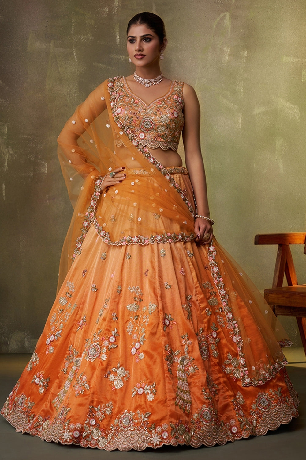 Tissue Lehenga Set with Sequins and Moti Work