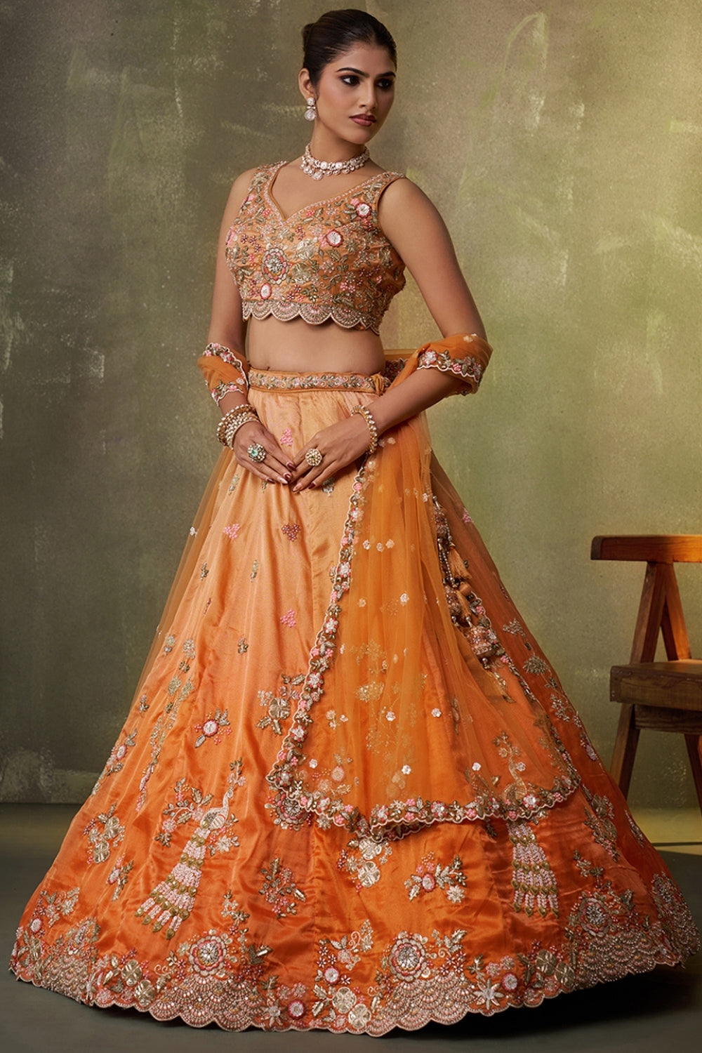 Tissue Lehenga Set with Sequins and Moti Work