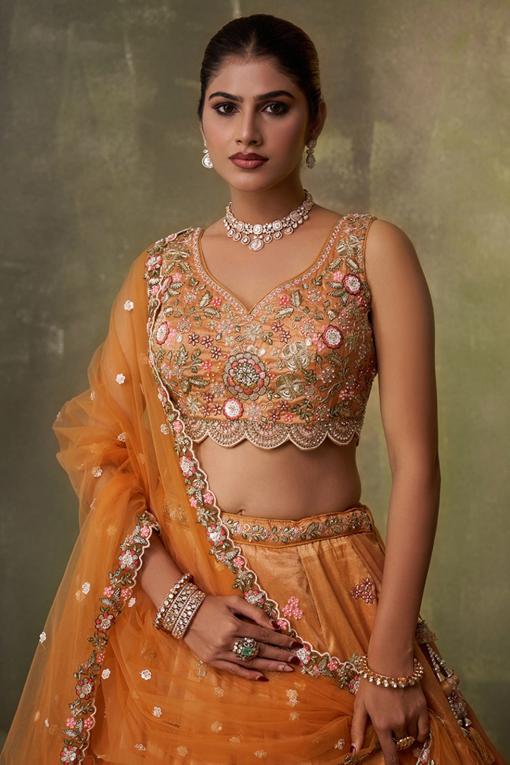 Tissue Lehenga Set with Sequins and Moti Work