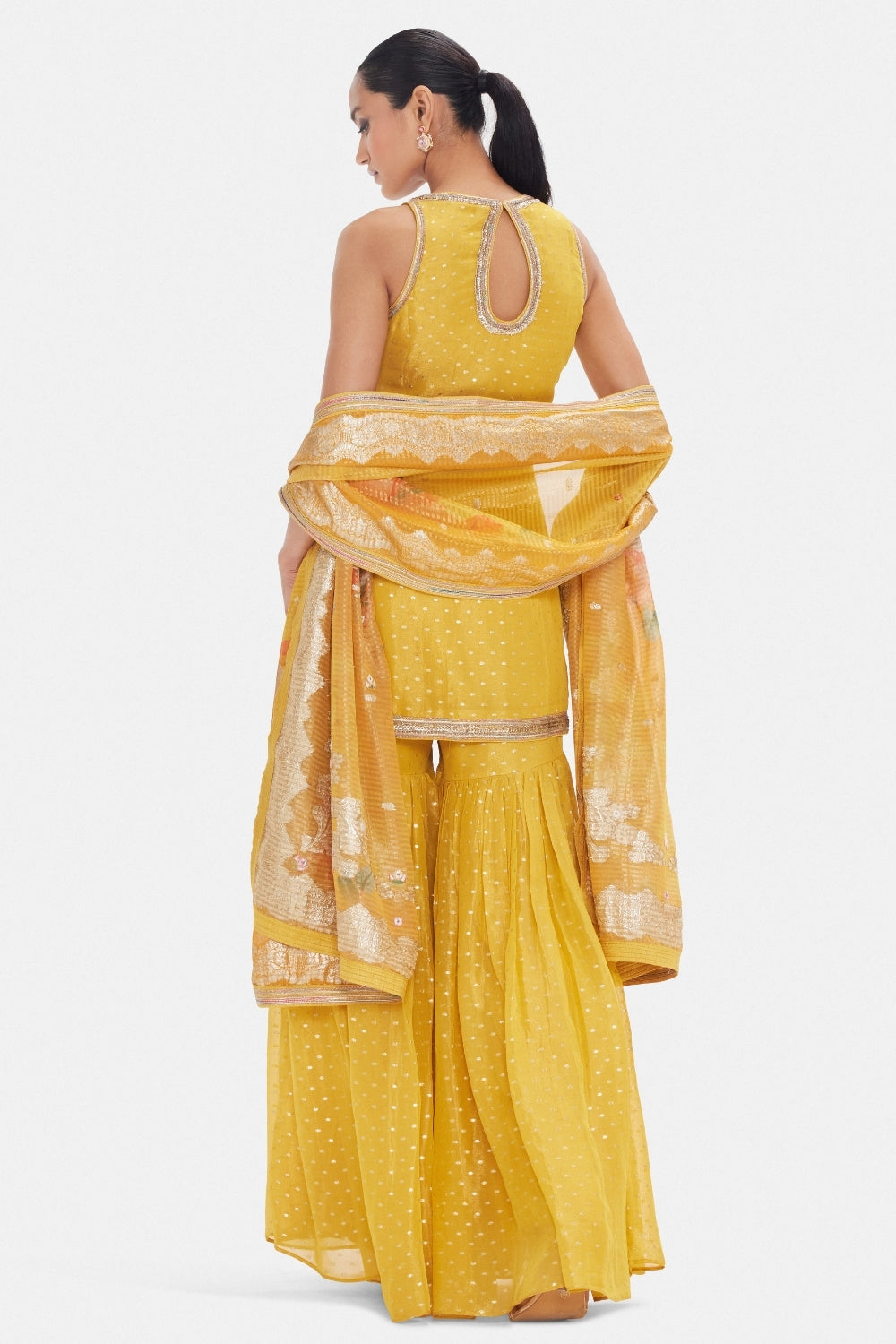 Tissue Sharara Set with Moti and Mirror Work
