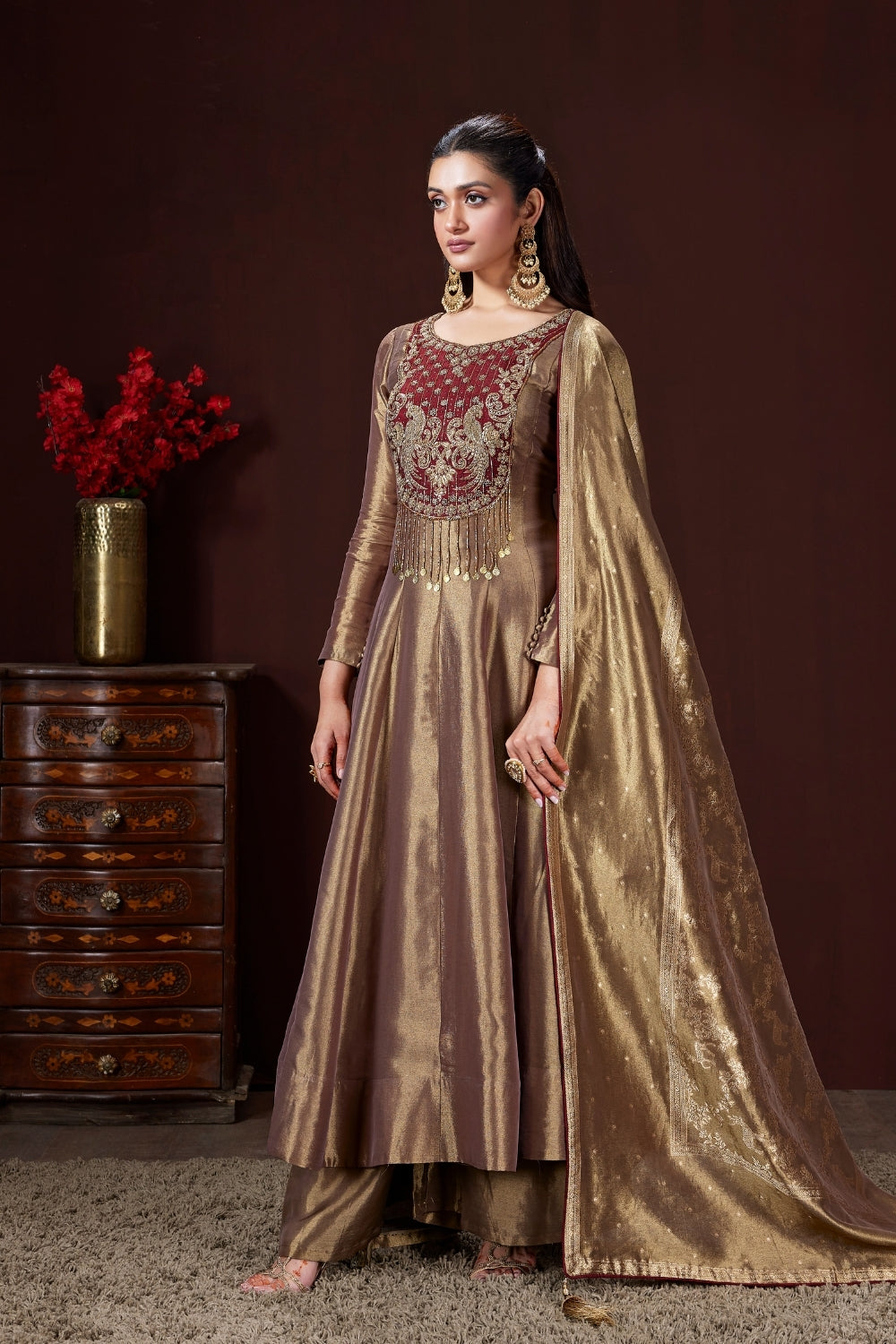 Tissue Silk Palazzo Set with Cutdana and Zardosi Work