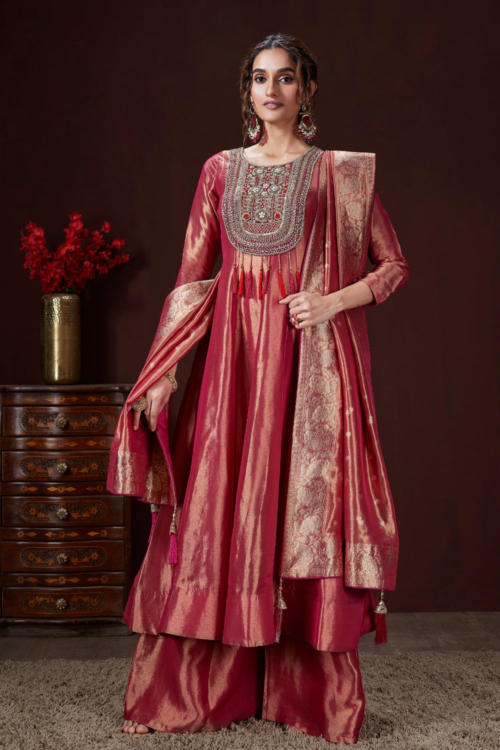 Tissue Silk Palazzo Set with Cutdana and Zardosi Work