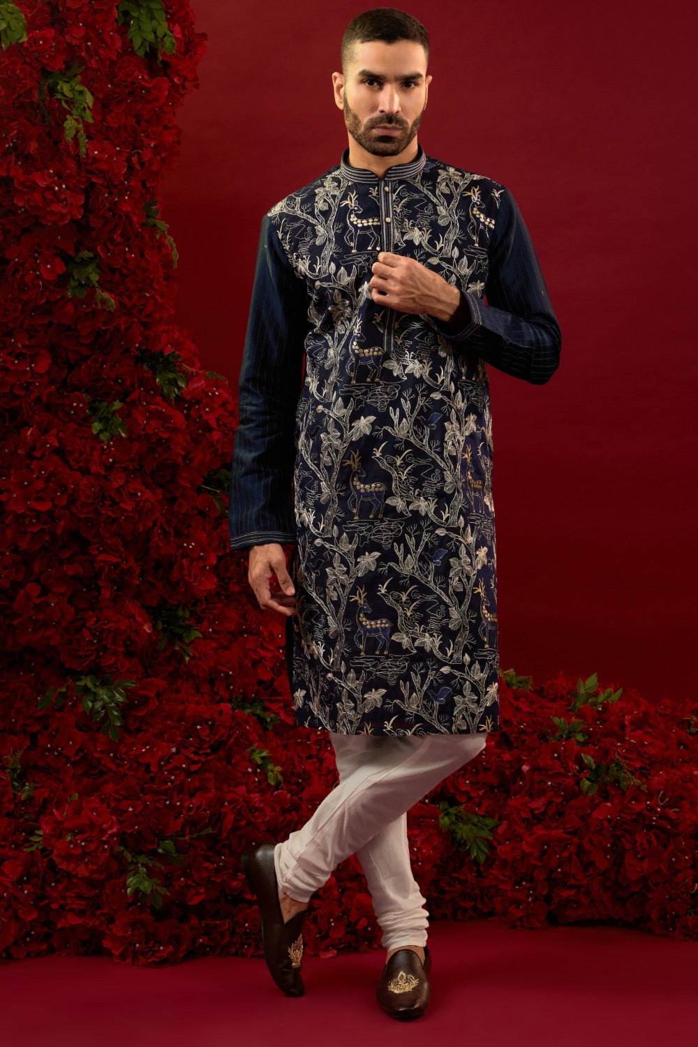 Silk kurta pajama with machine work