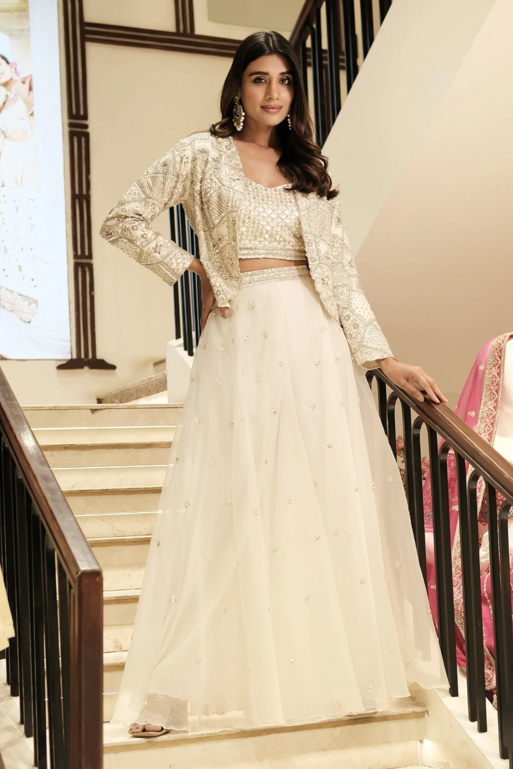 Off-White Indo-Western with hand cut dana and sequins work