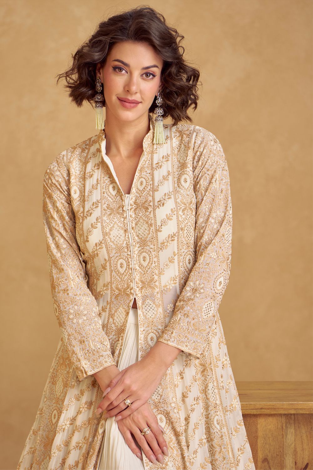 WHITE GEORGETTE INDO-WESTERN WITH EMBROIDERY