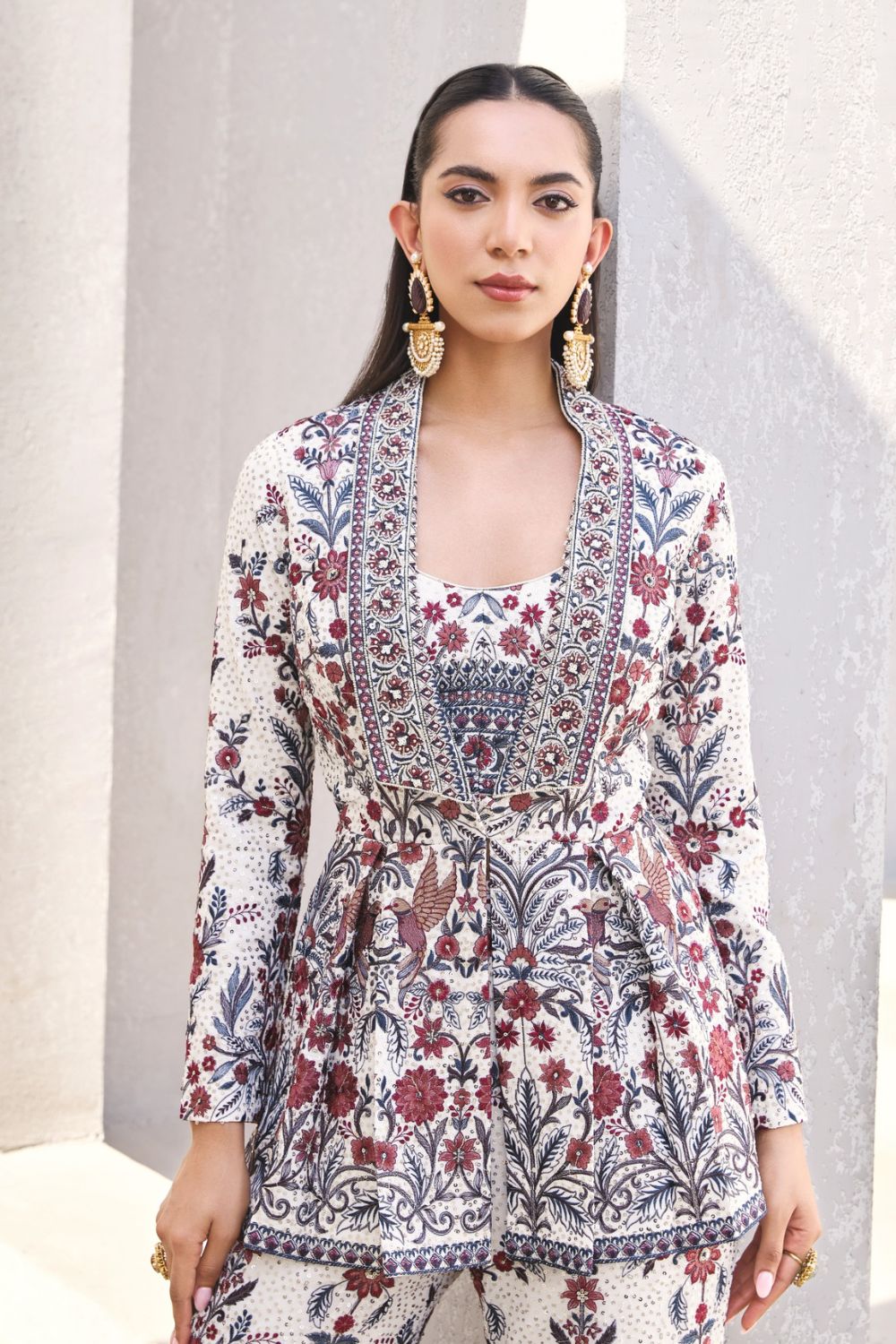 White Georgette Indo-Western with Jacket and Hand Work