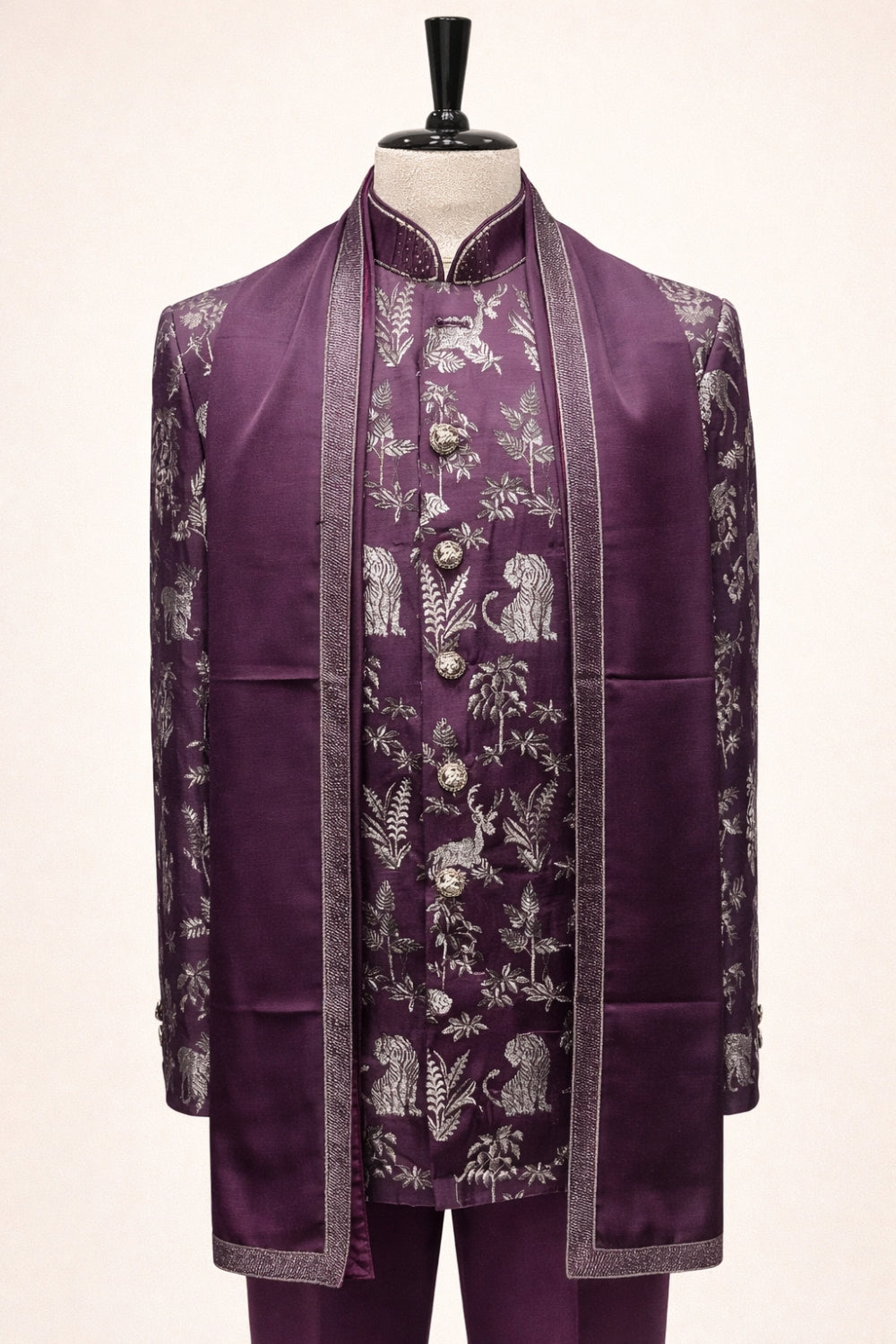 Wine Imported Jodhpuri set with Embroidery and Sequins Work