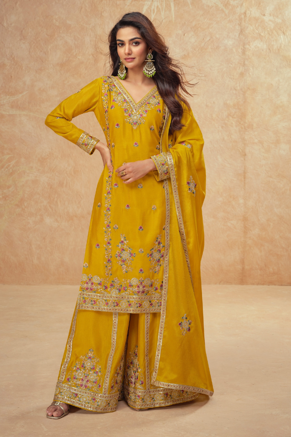CHINON PALAZZO SET WITH SEQUINS AND RESHAM EMBROIDERY