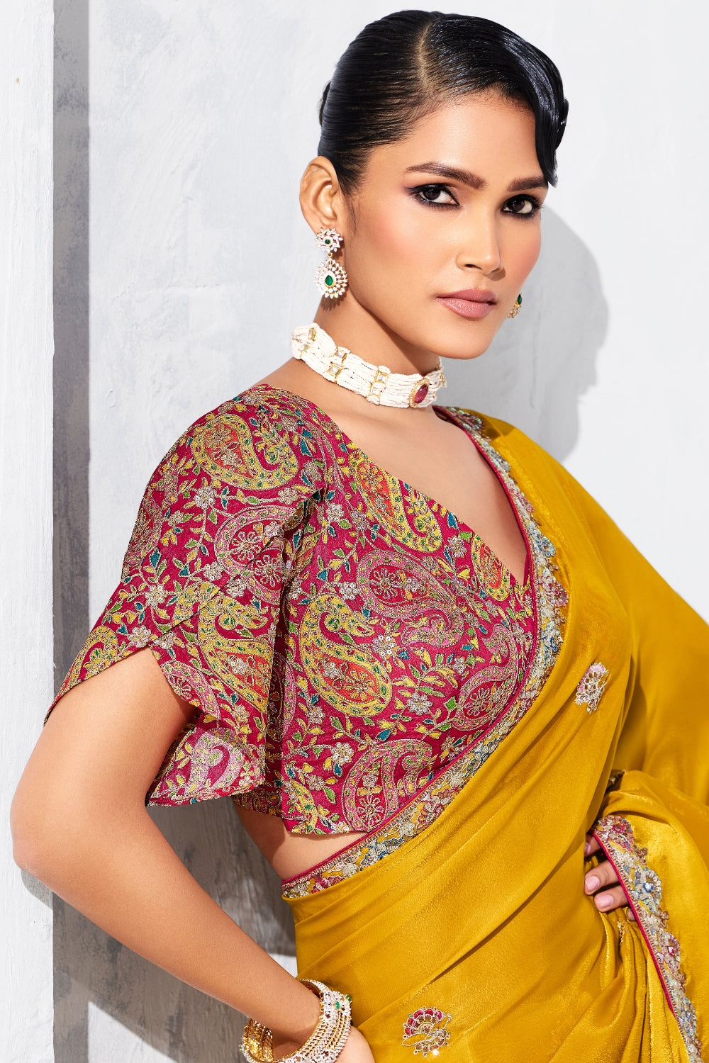 YELLOW SAREE WITH SEQUINS AND EMBROIDERY