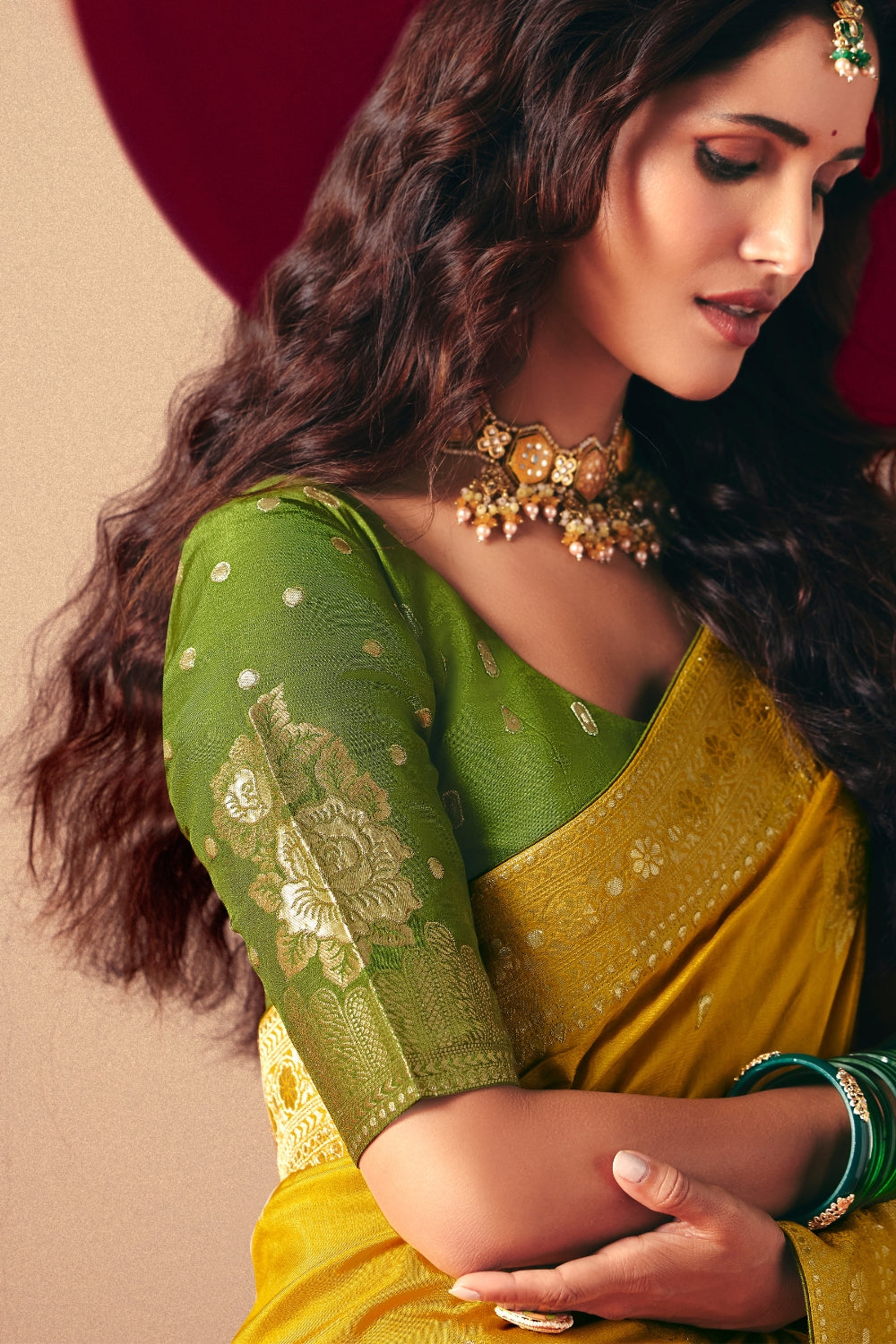 YELLOW SILK SAREE WITH WEAVING