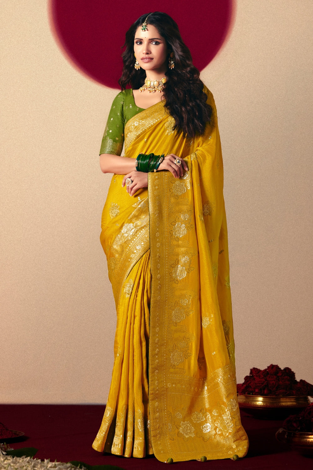 YELLOW SILK SAREE WITH WEAVING