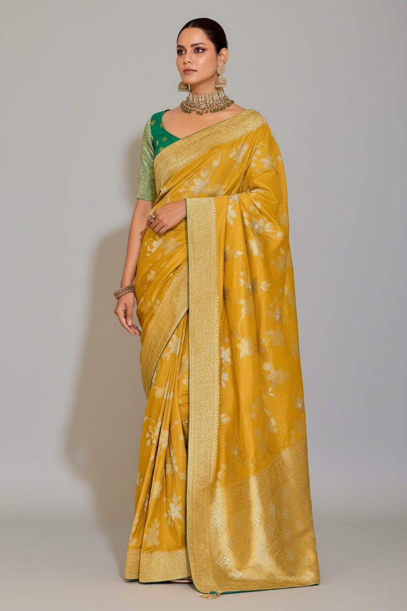 Yellow Banarasi Weaving Silk Saree