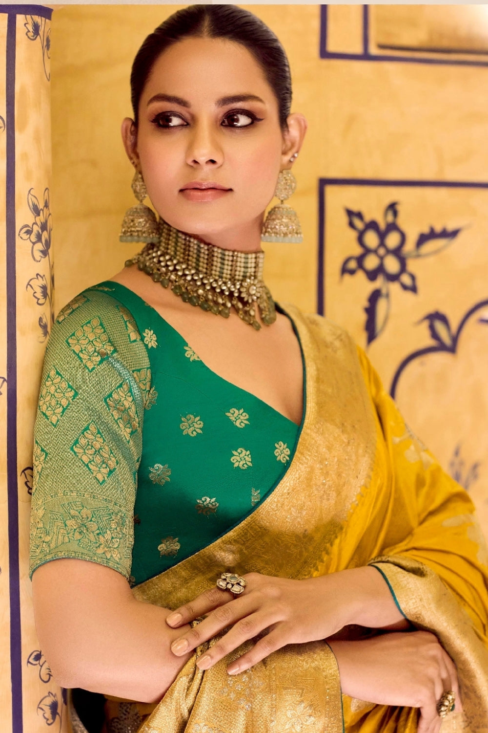 Yellow Banarasi Weaving Silk Saree