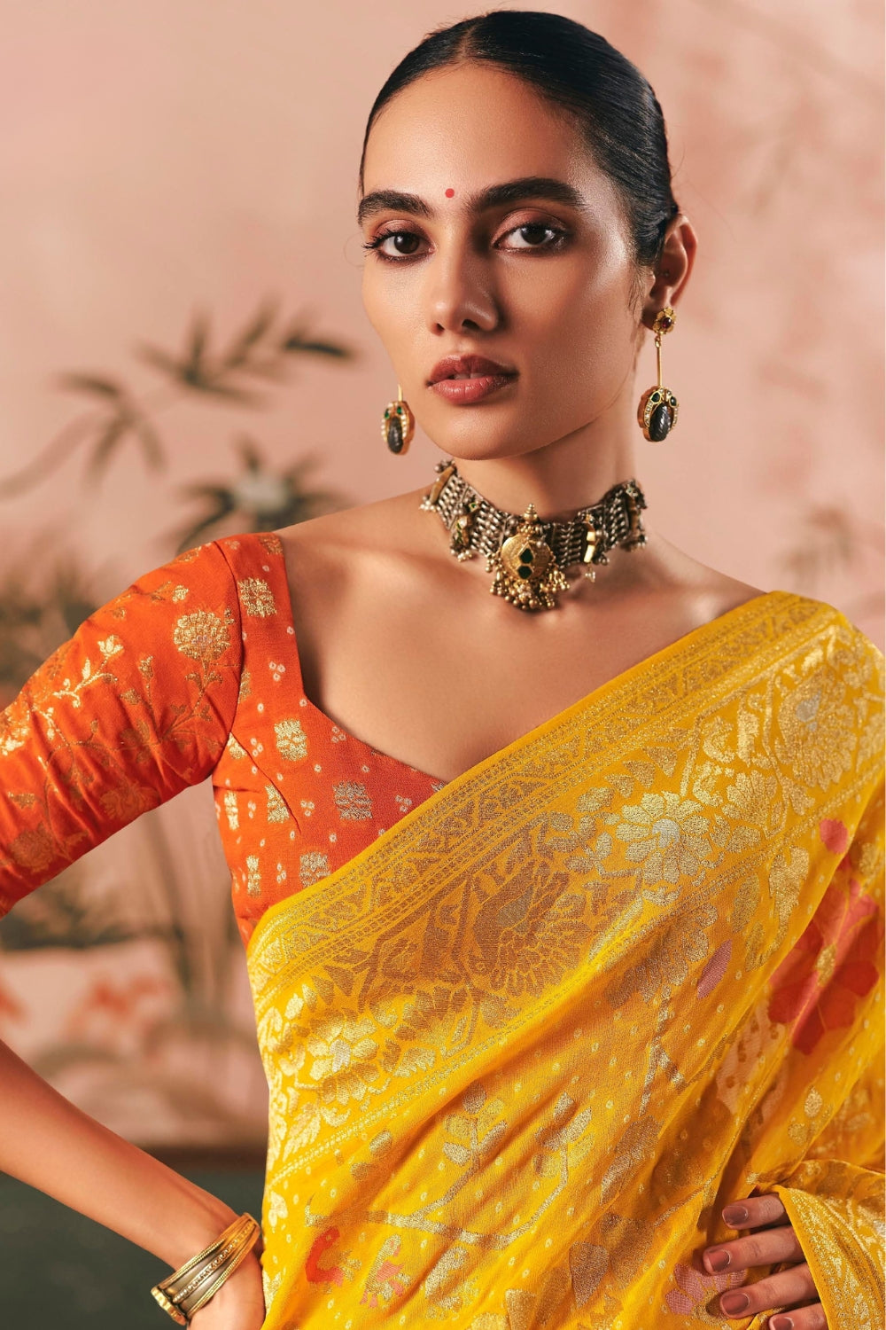 Yellow Georgette Weaving Saree