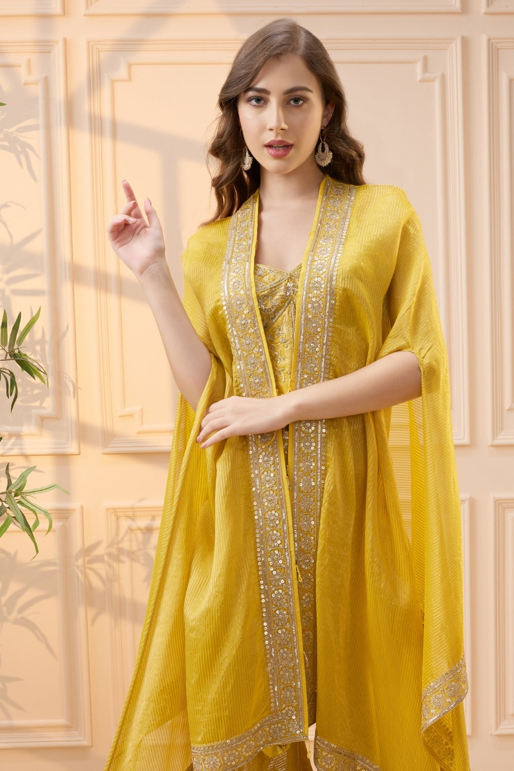 Yellow Organza Palazzo Set with Cutdana and Zardosi