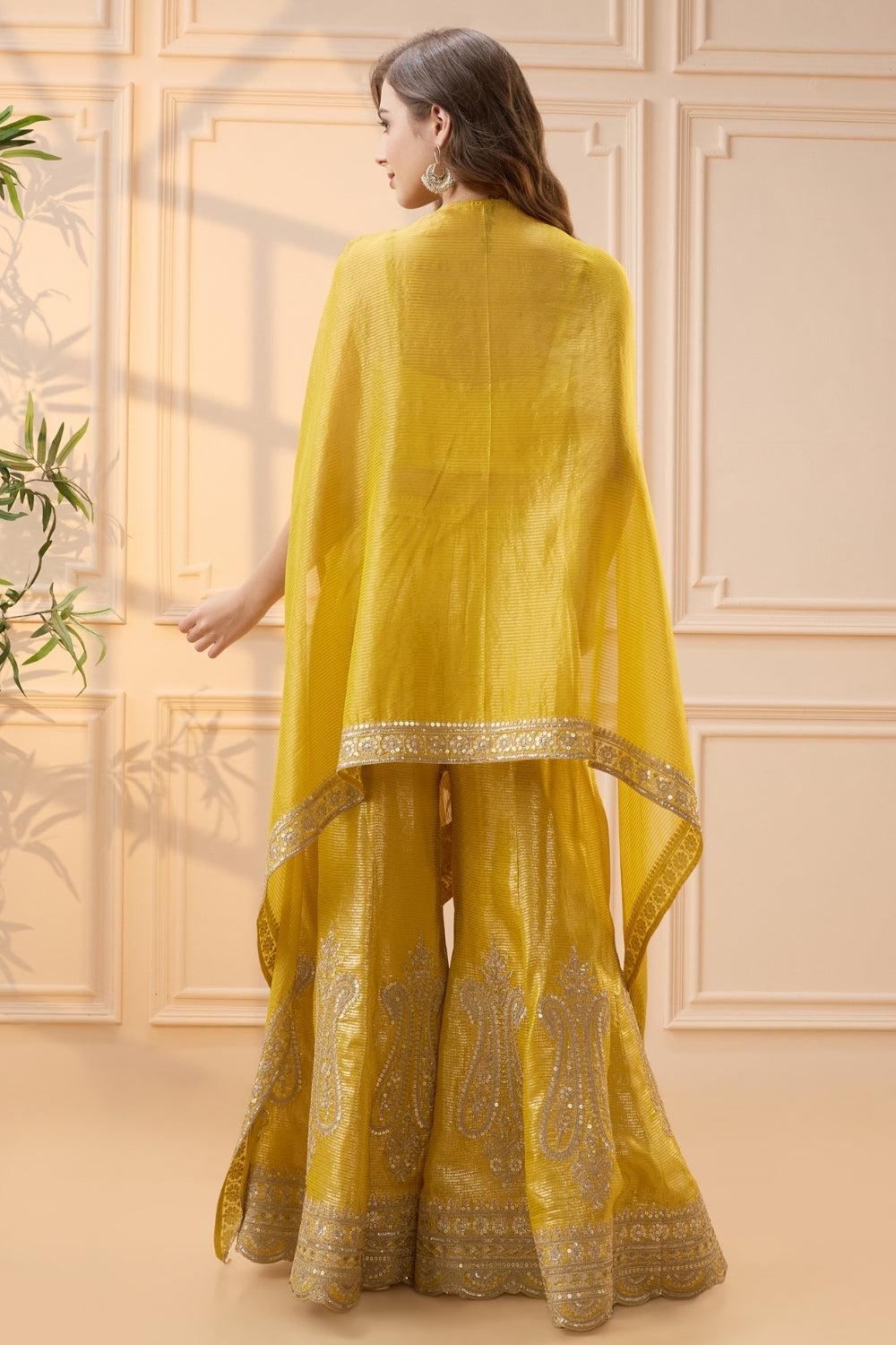 Yellow Organza Palazzo Set with Cutdana and Zardosi