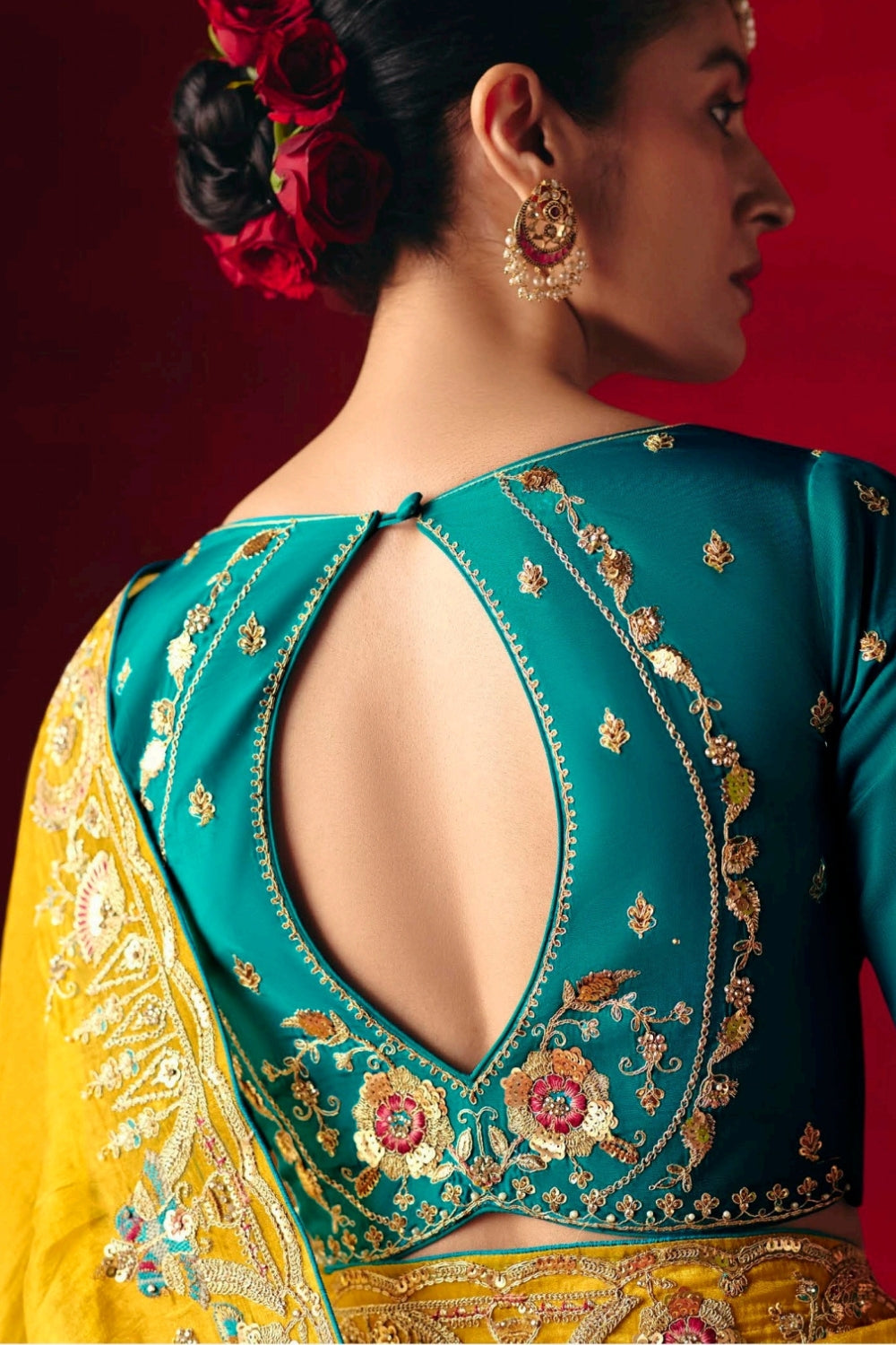 Yellow Silk Saree with Resham Embroidery and Stone Work