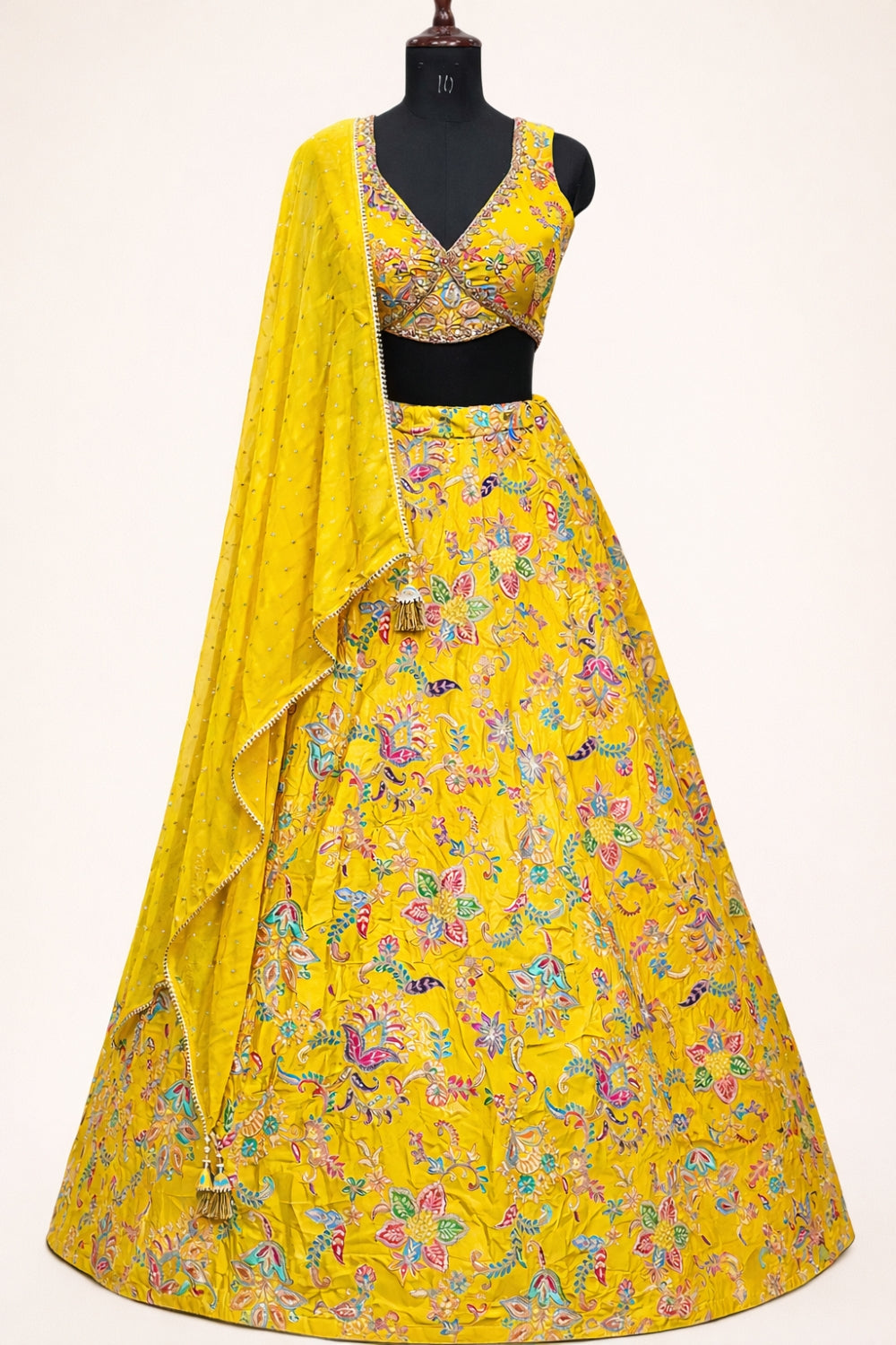 Yellow Tissue Silk Lehenga Set with Embroidery and Sequins Work