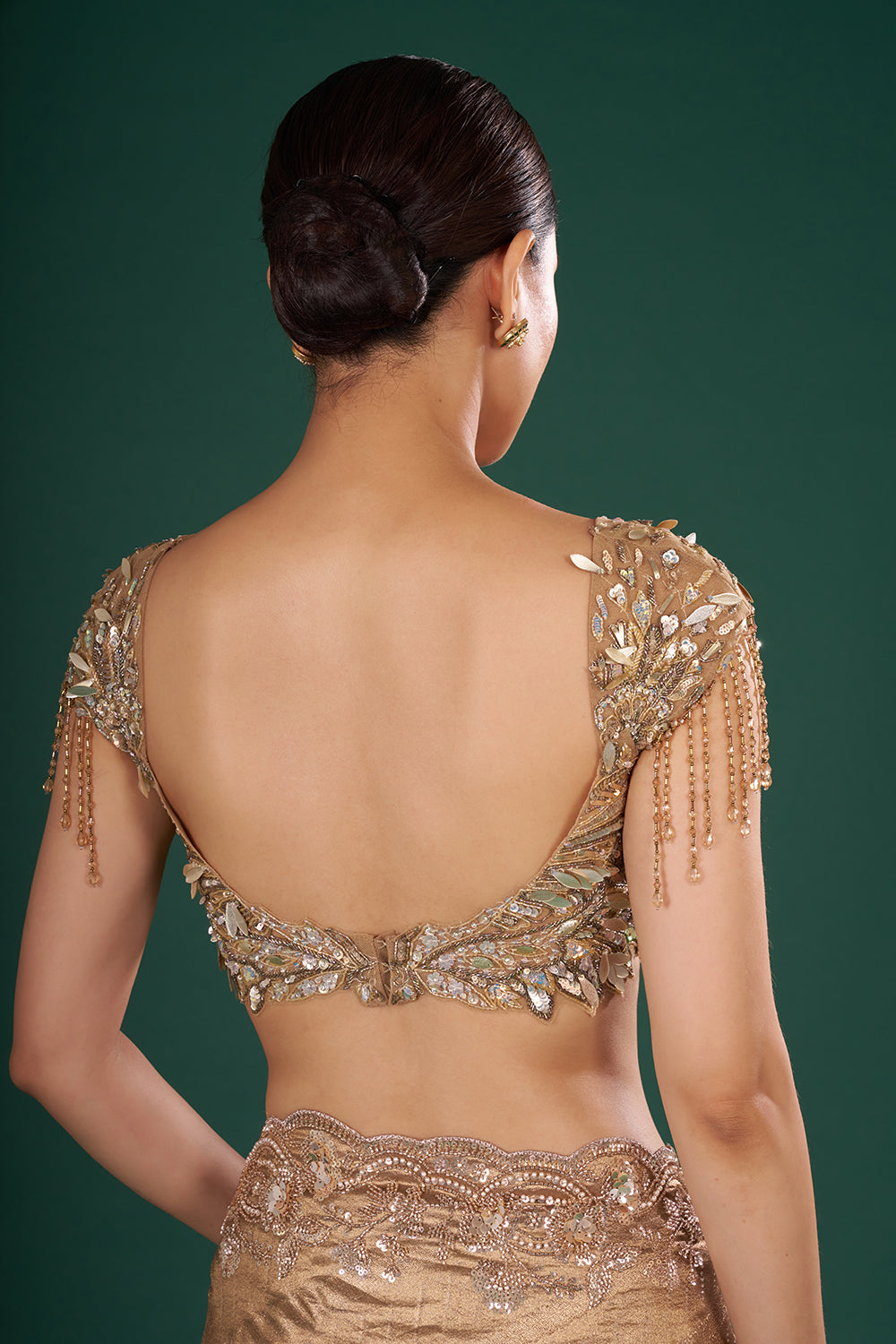 Antique Gold Embroidered Shimmer Zari Brocade Saree