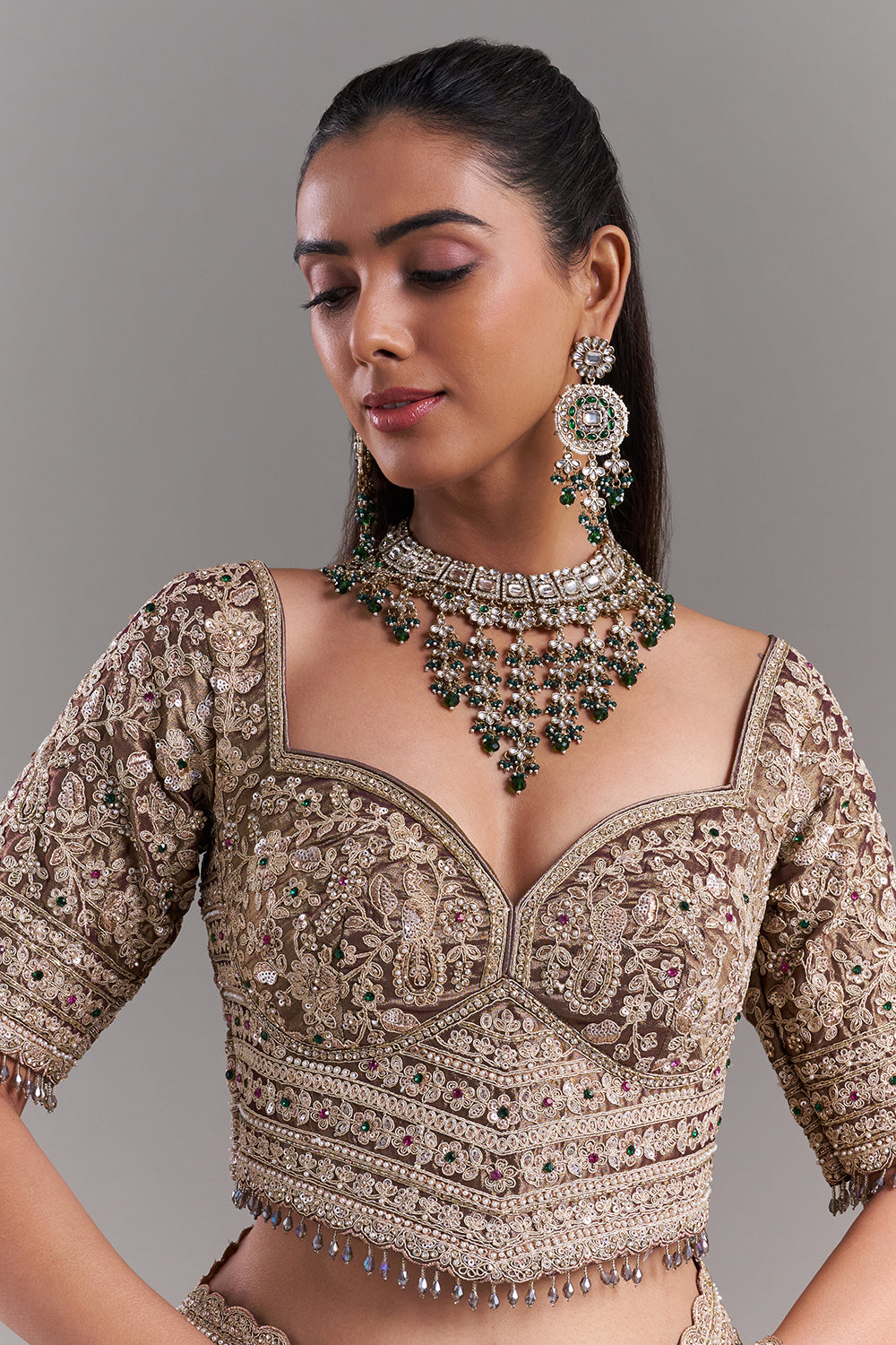 Antique Gold Shimmer Tissue Saree with Embellished Border