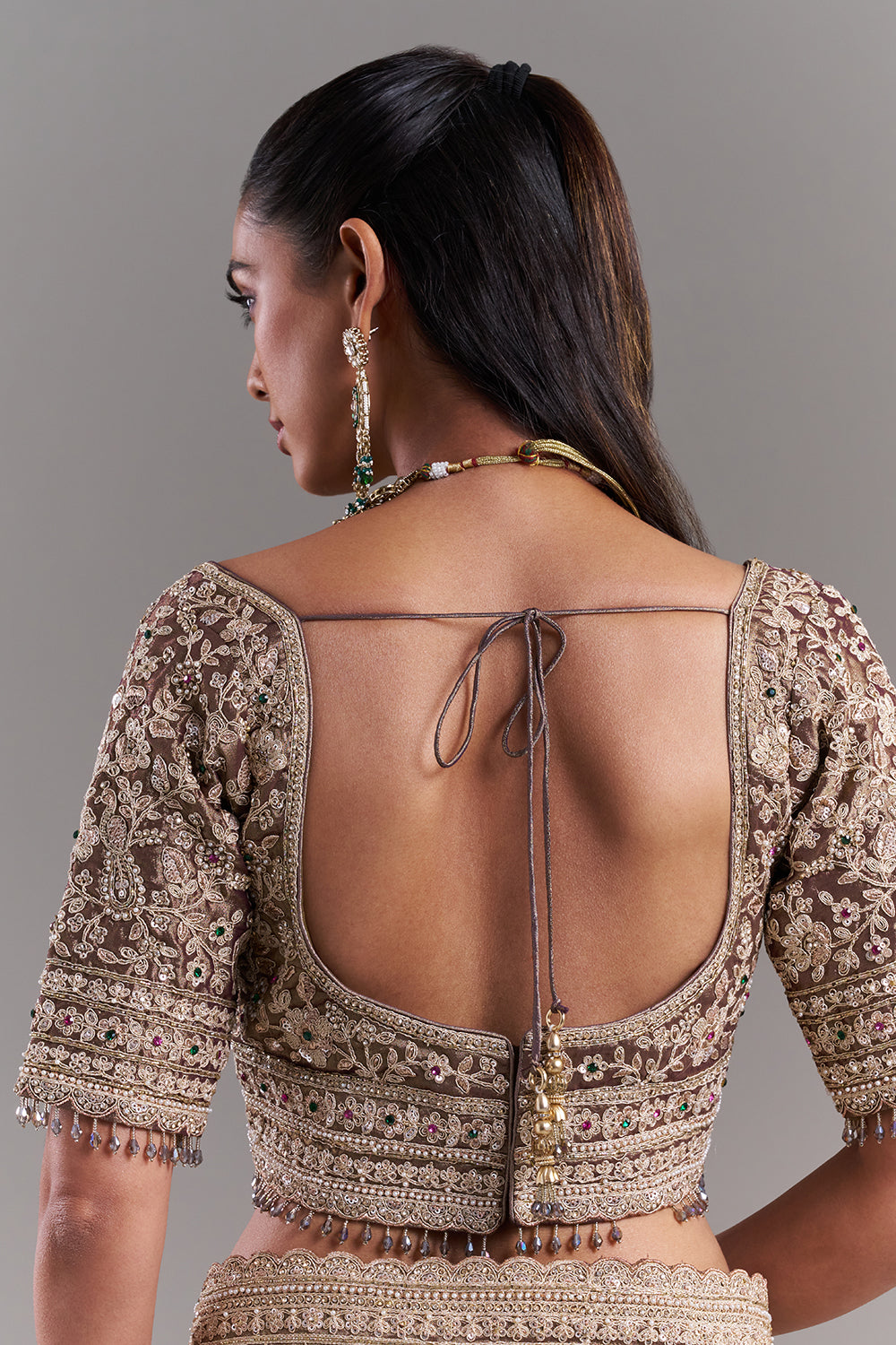 Antique Gold Shimmer Tissue Saree with Embellished Border