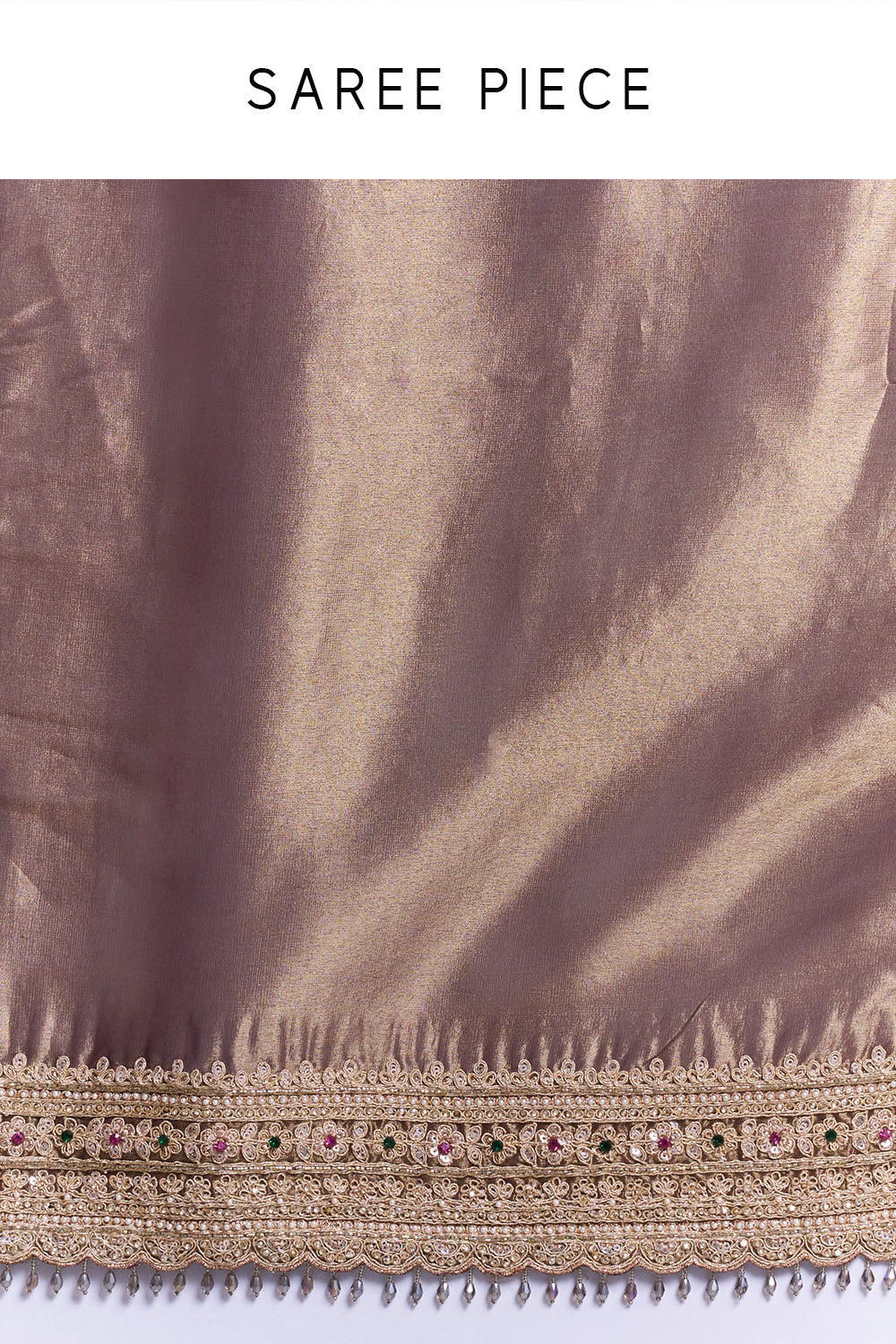 Antique Gold Shimmer Tissue Saree with Embellished Border