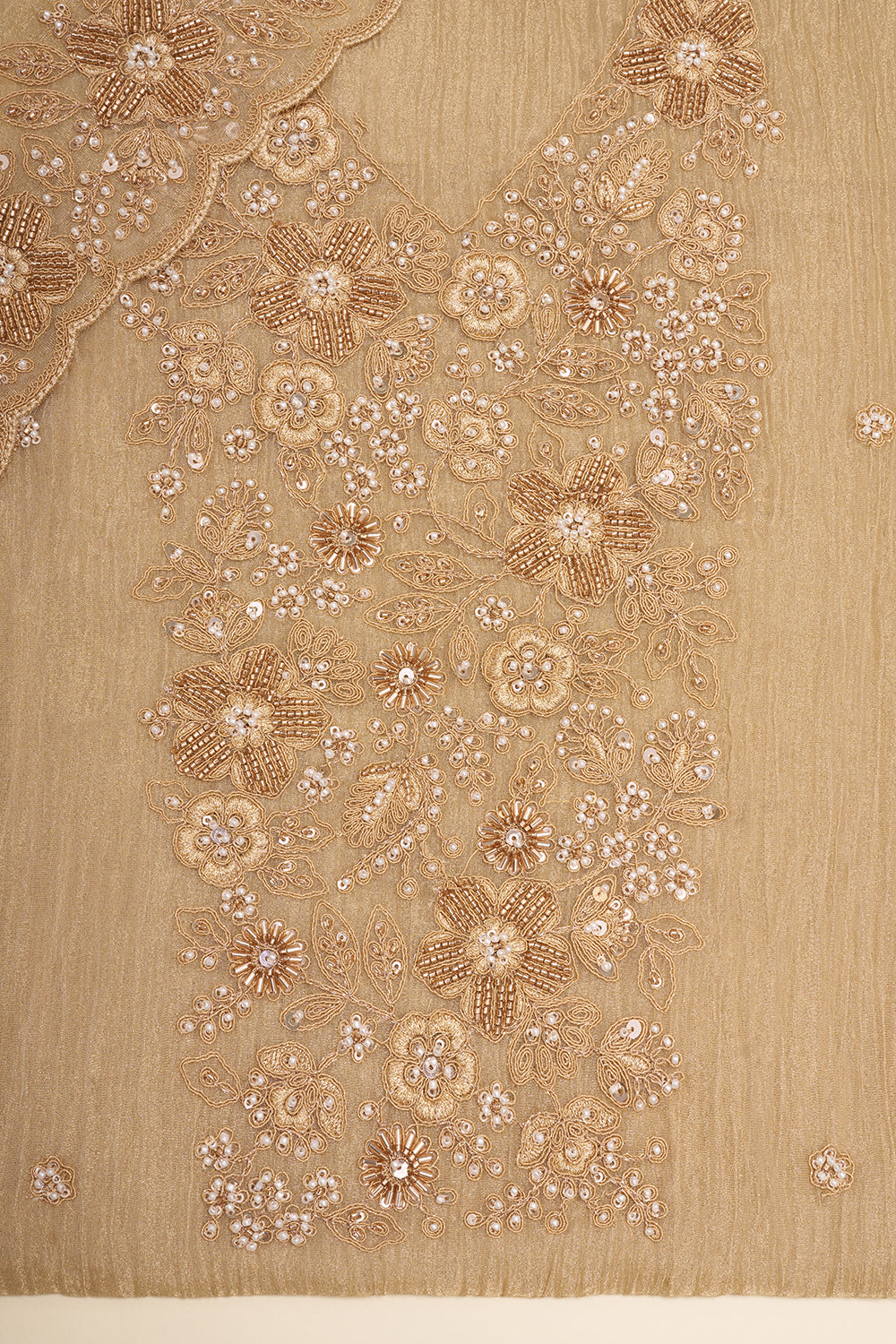 Beige Floral Embroidered Unstitched Dress Set