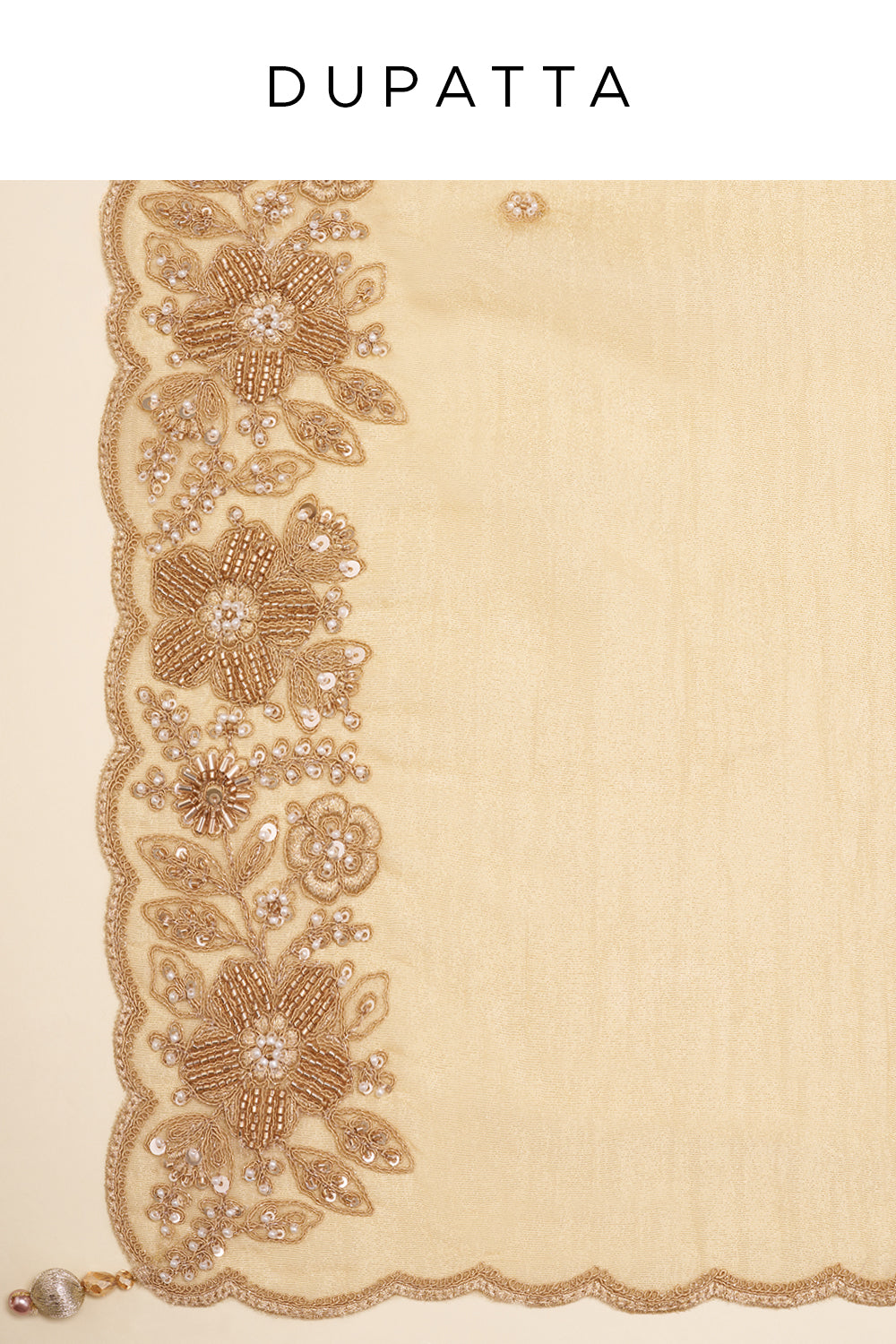 Beige Floral Embroidered Unstitched Dress Set