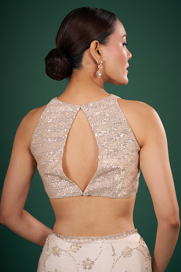 Beige Net Sequin Work Blouse